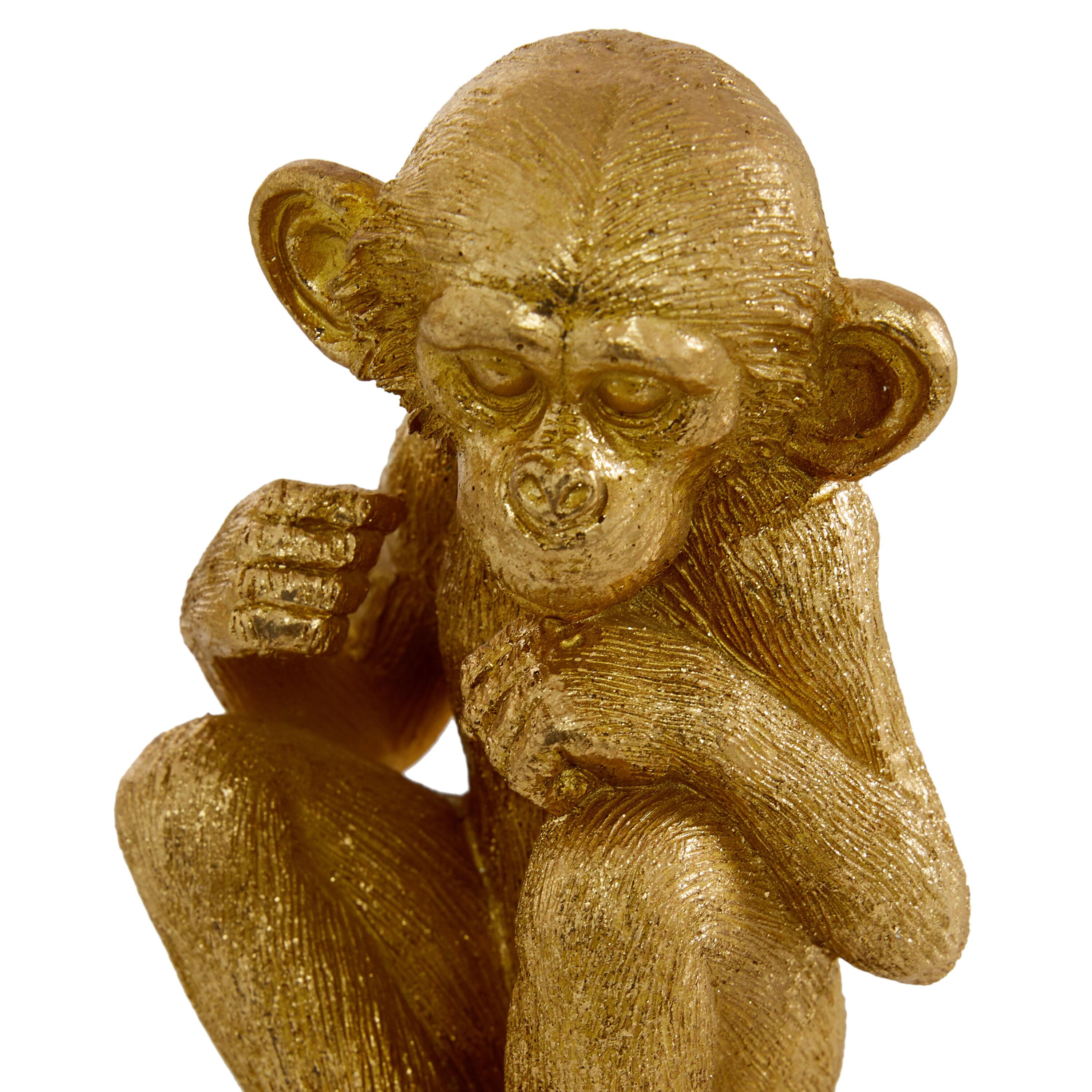 6", 6", 6"H Gold Polystone See No Evil Monkey Sculpture, by DecMode (3 Count)