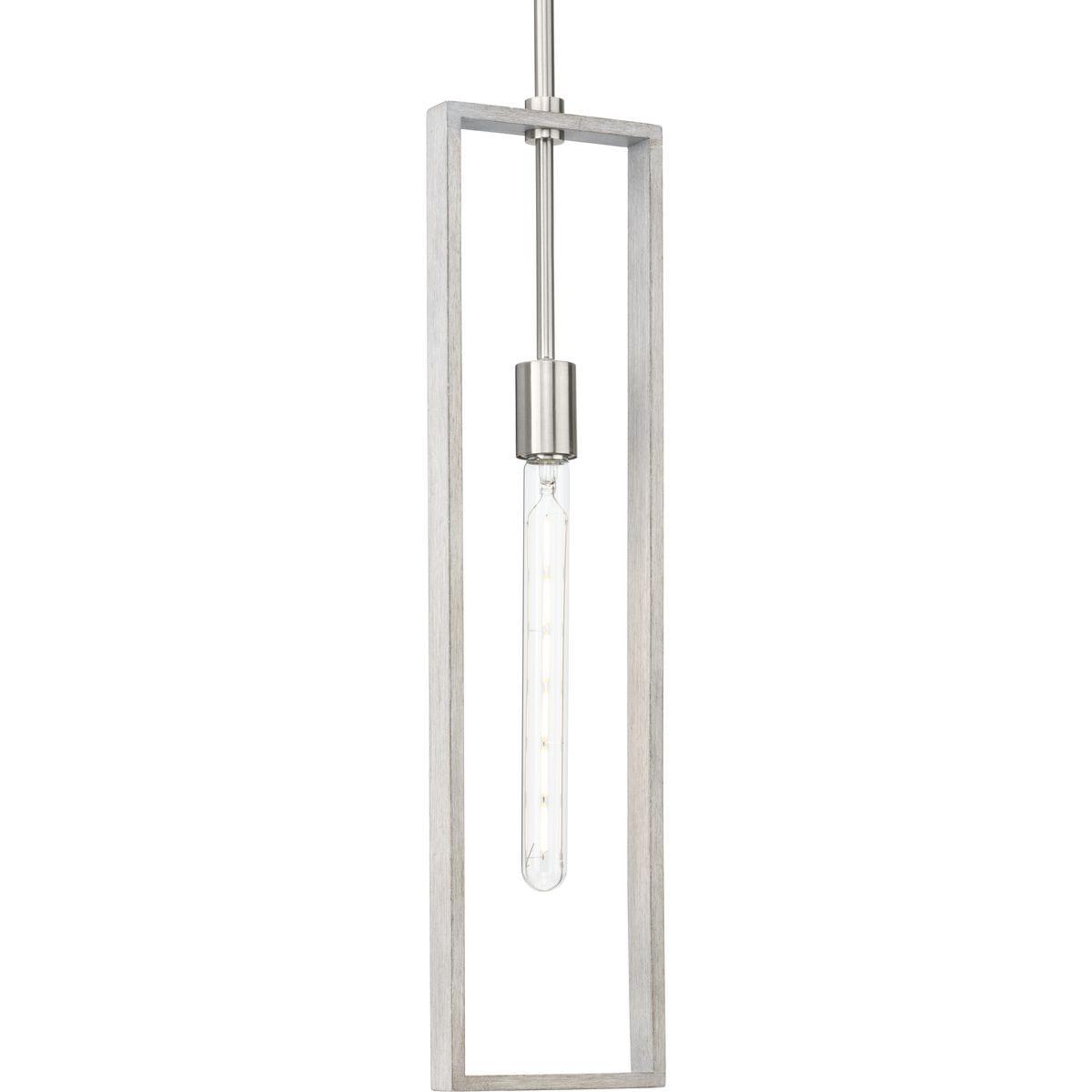 Progress Lighting Boundary 1-Light Hanging Pendant, Brushed Nickel, Grey Washed Oak, Open Frame, Design Series