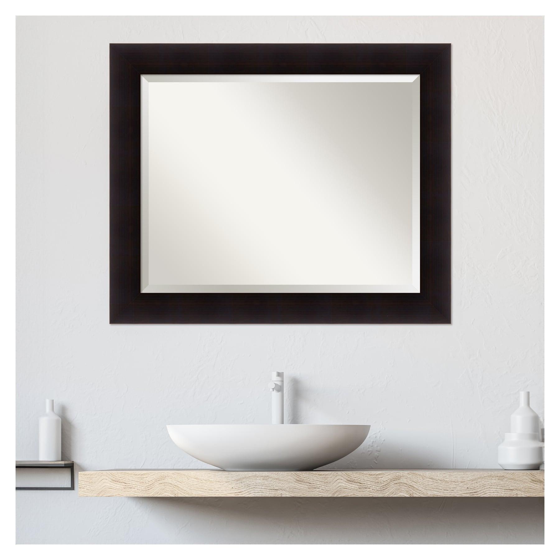 Amanti Art Beveled Wood Bathroom Wall Mirror - Portico Espresso Frame Outer Size: 34 x 28 in