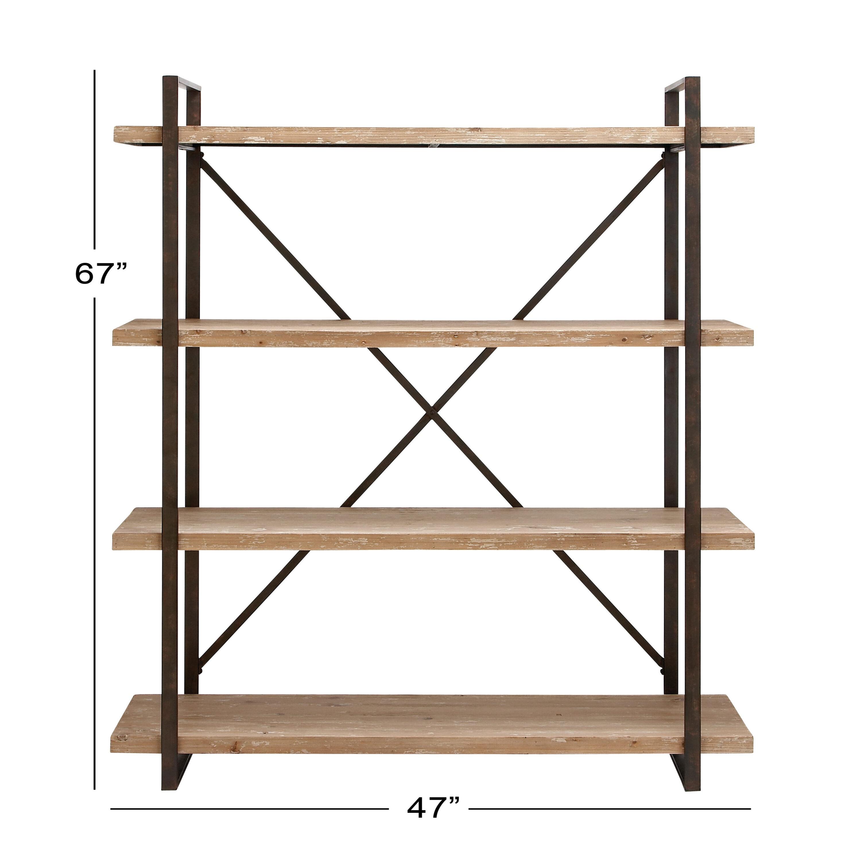 67" Tall Industrial Metal and Wood Bookshelf Brown - Olivia & May