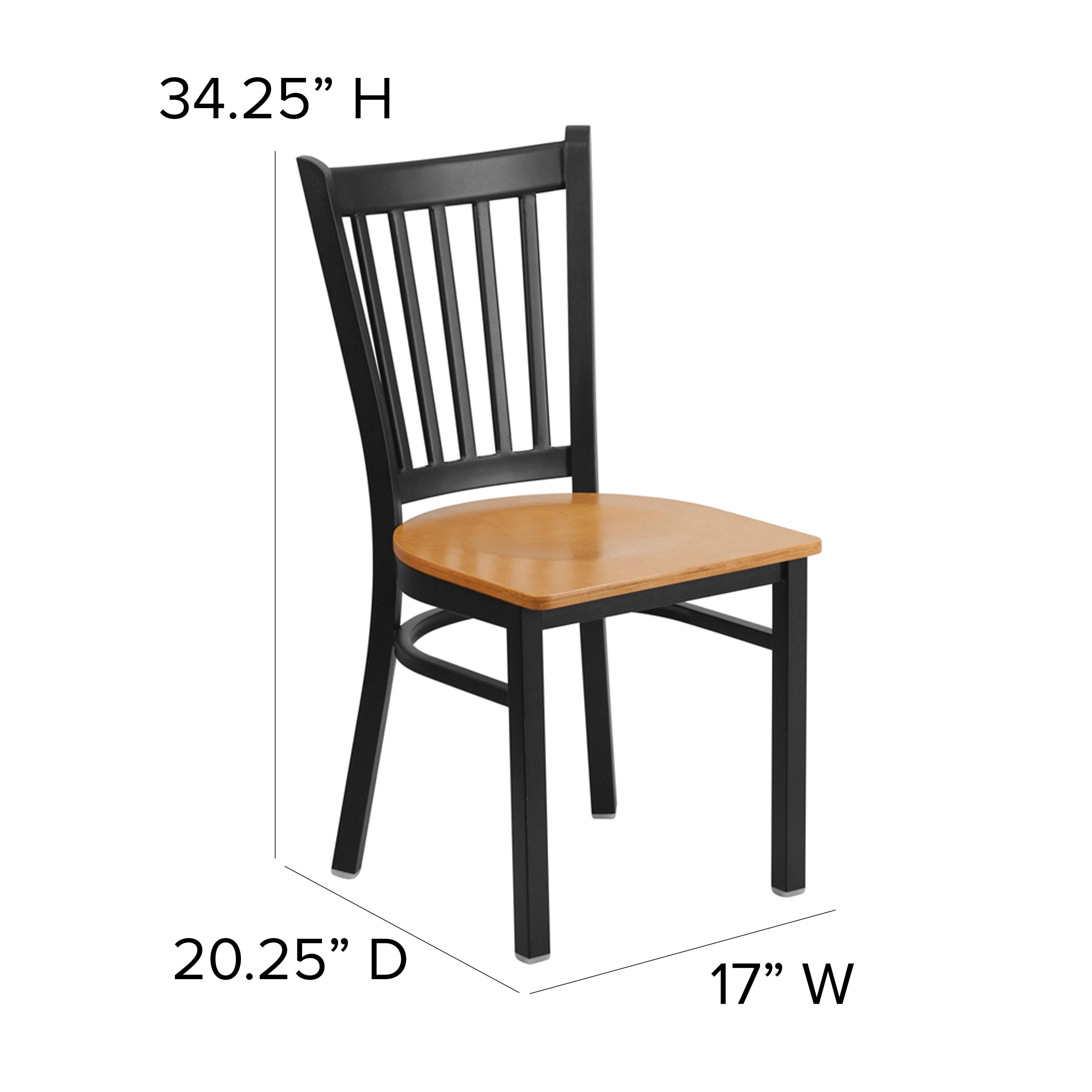 Flash Furniture HERCULES Series Black Vertical Back Metal Restaurant Chair - Natural Wood Seat