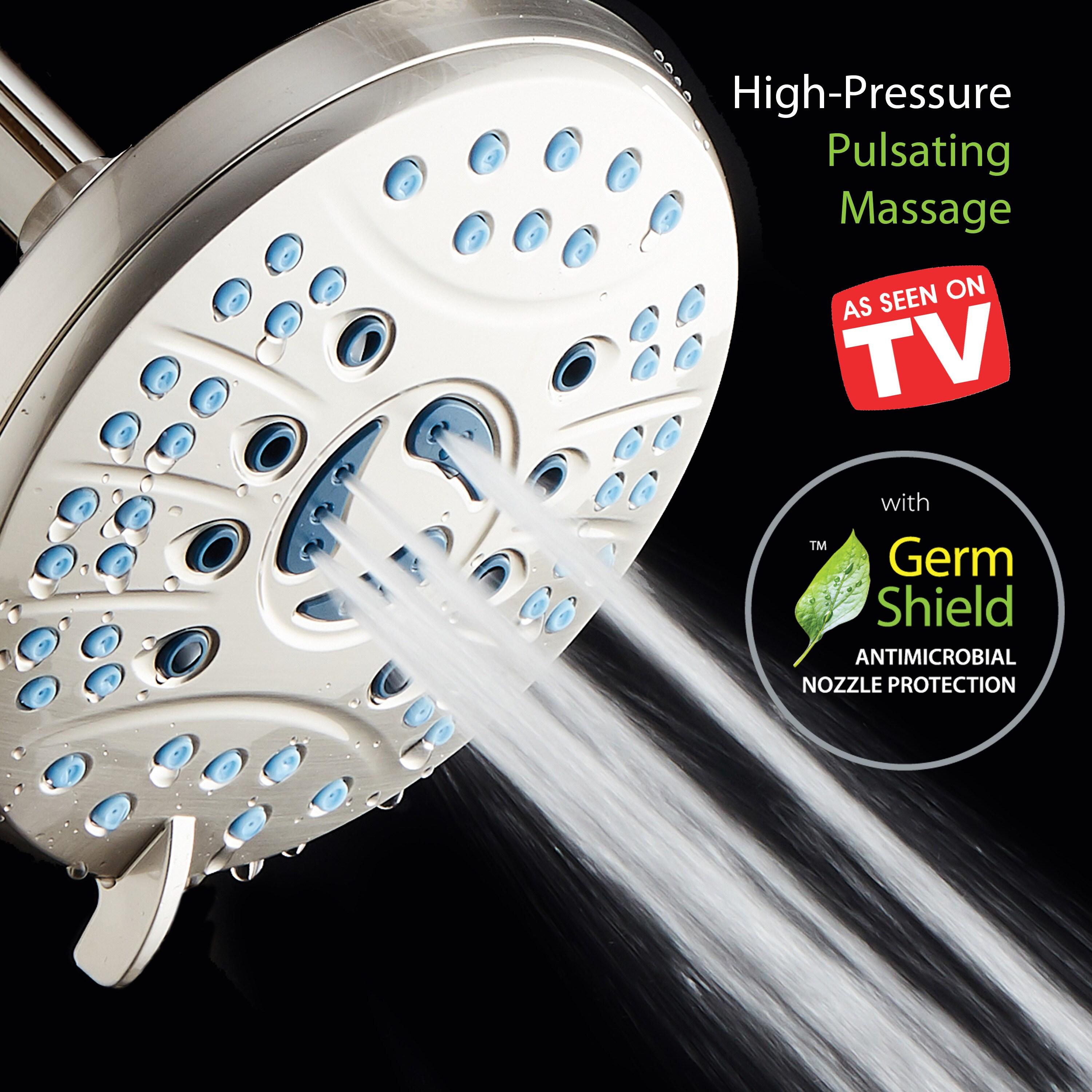 AquaCare AS-SEEN-ON-TV High Pressure 6-setting 6 inch Rainfall Shower Head with GermShield Anti-clog Nozzles Brushed