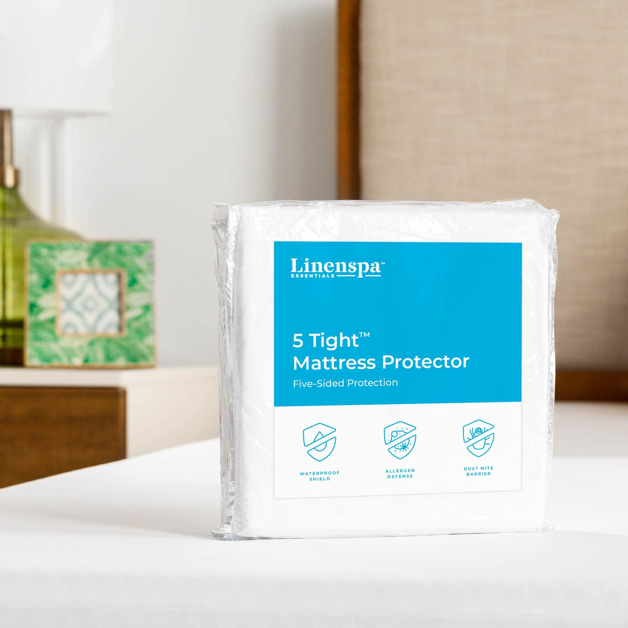 Queen Essentials 5Tight Five-Sided Mattress Protector - Linenspa: Waterproof, Hypoallergenic, Polyester & Polyurethane, Machine Washable