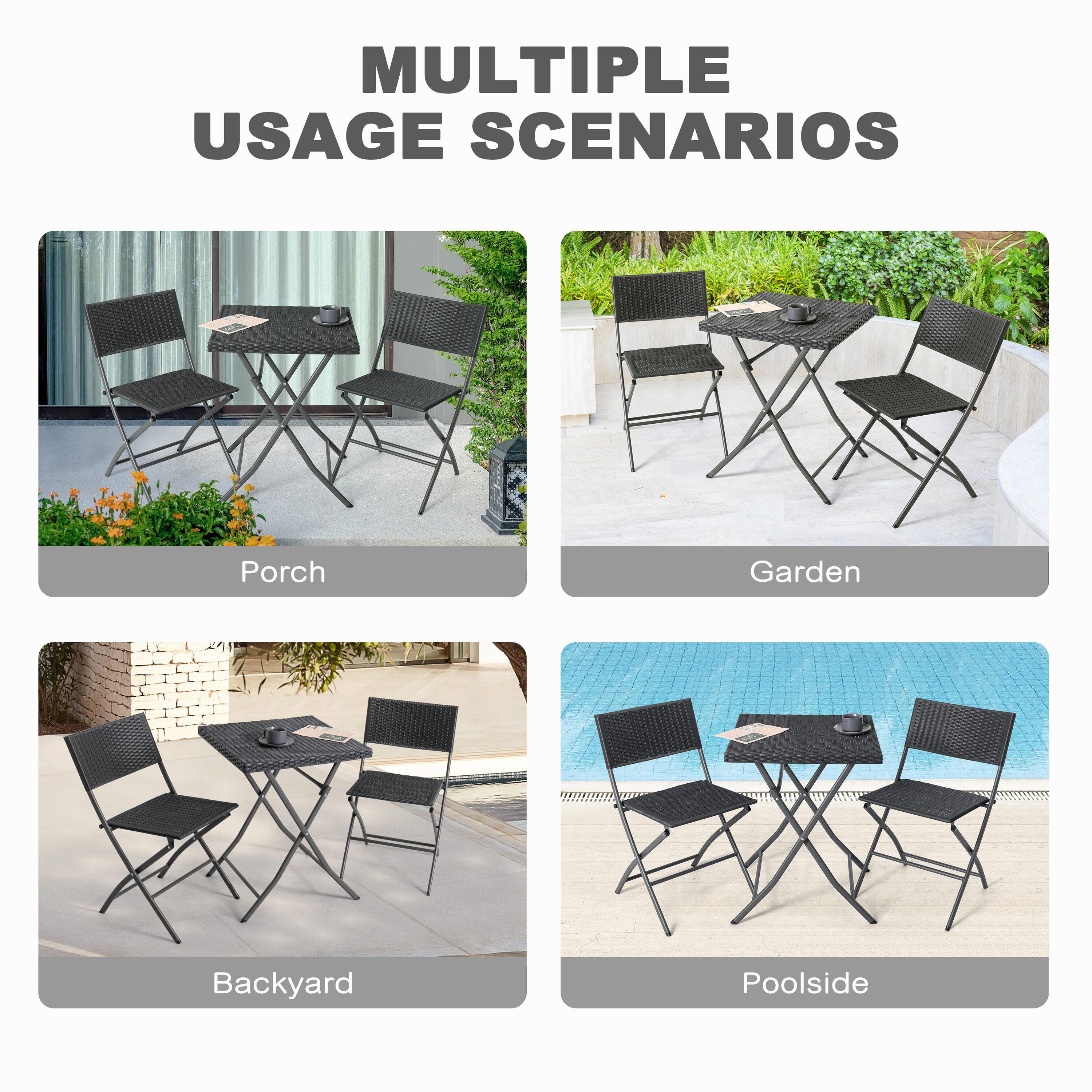 Nuu Garden 3 -Piece Black Rattan Bistro Patio Dining Set Iron Square Table with 2 Stationary Chairs
