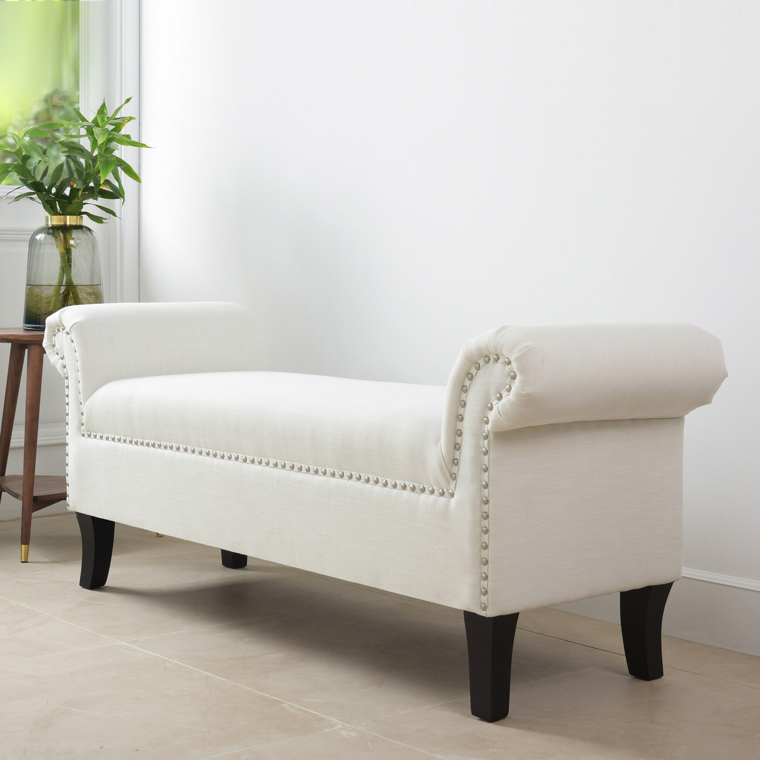 Kathy Roll Arm Entryway Accent Bench Bright White