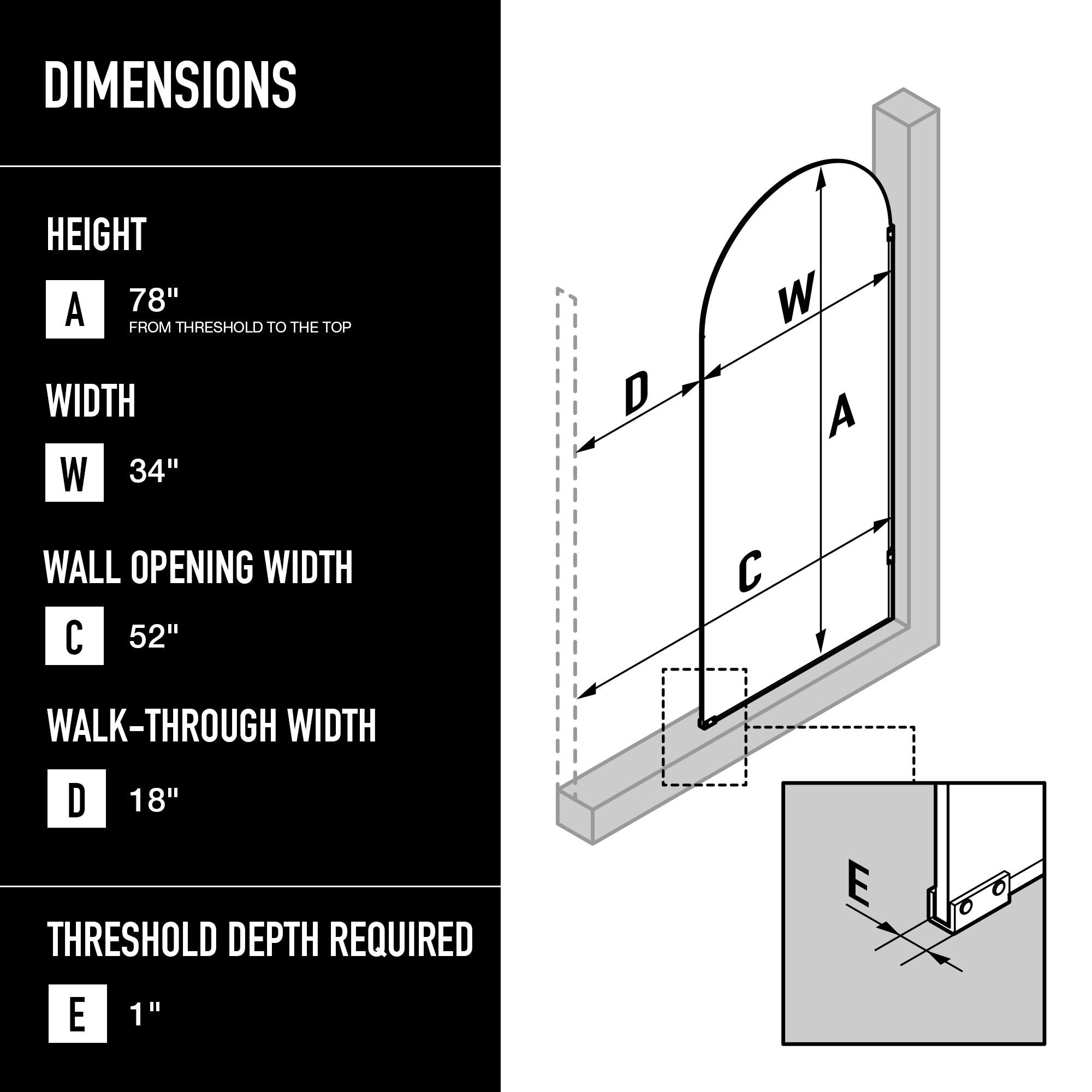 Arden 34" W x 78" H Fixed Framed Shower Screen with 3/8" Grid Fluted Glass