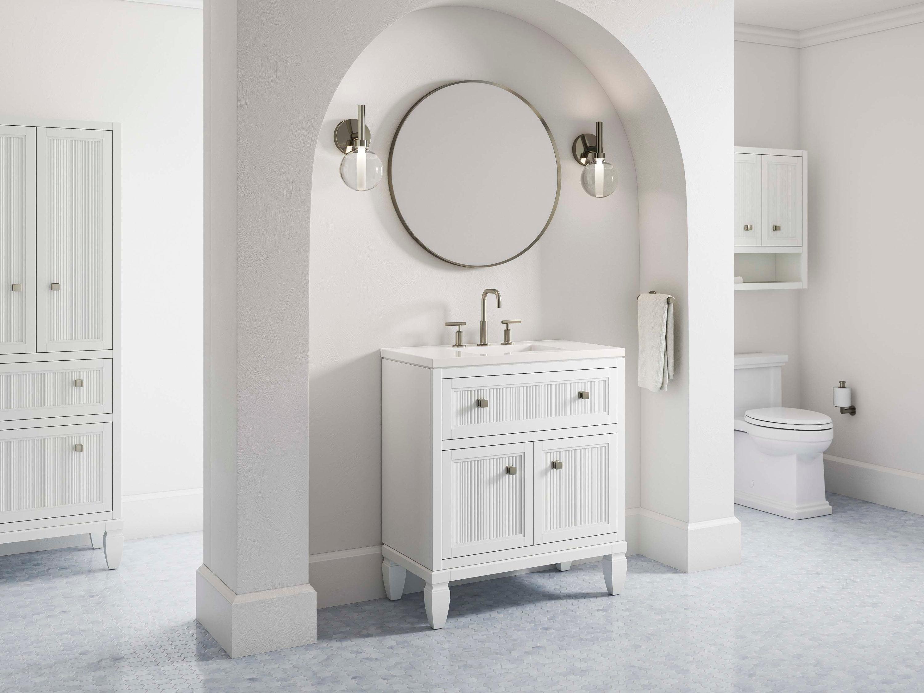 Hearthaven 30'' Free Standing Single Bathroom Vanity Cabinet with Sink and Quartz Top