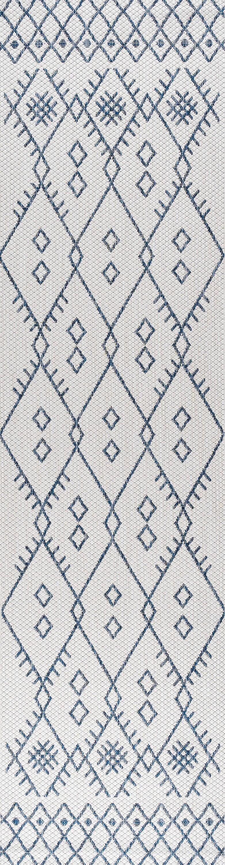 2'x10' Boho Moroccan Indoor/Outdoor Runner Rug, Ivory/Navy - JONATHAN Y