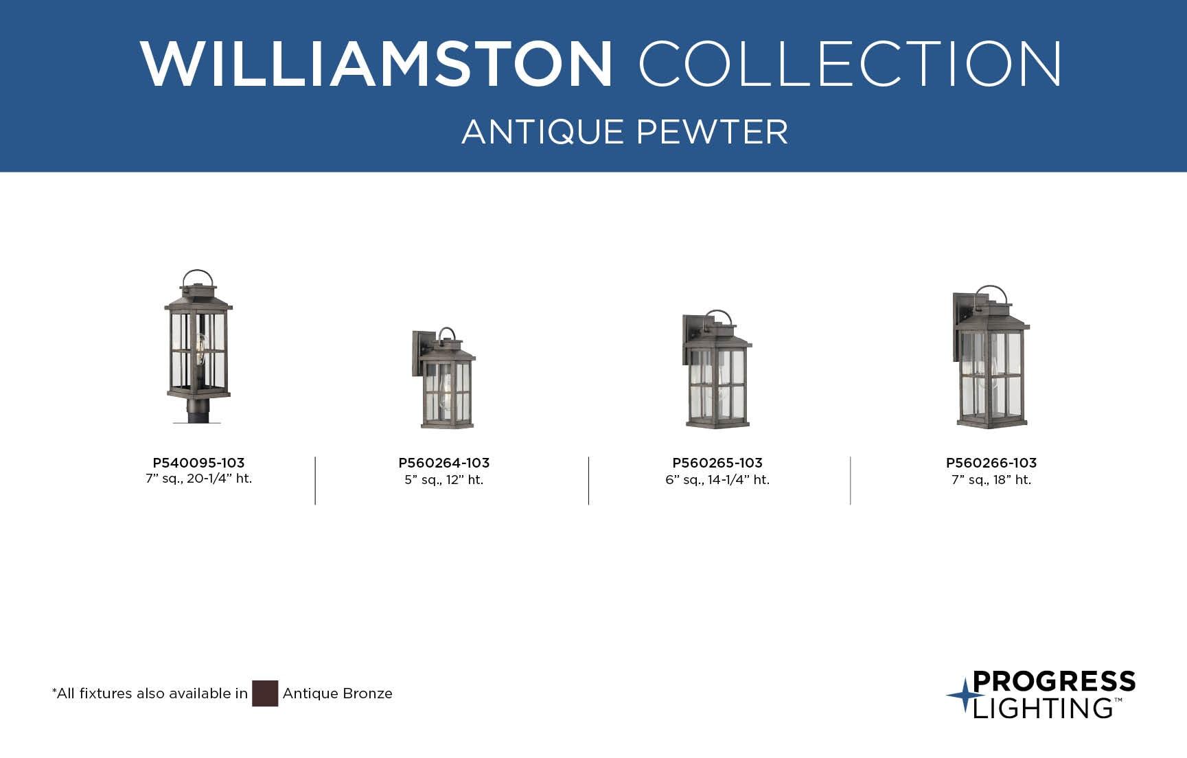Progress Lighting Williamston 1-Light Antique Bronze Outdoor Wall Lantern with Clear Glass Shade