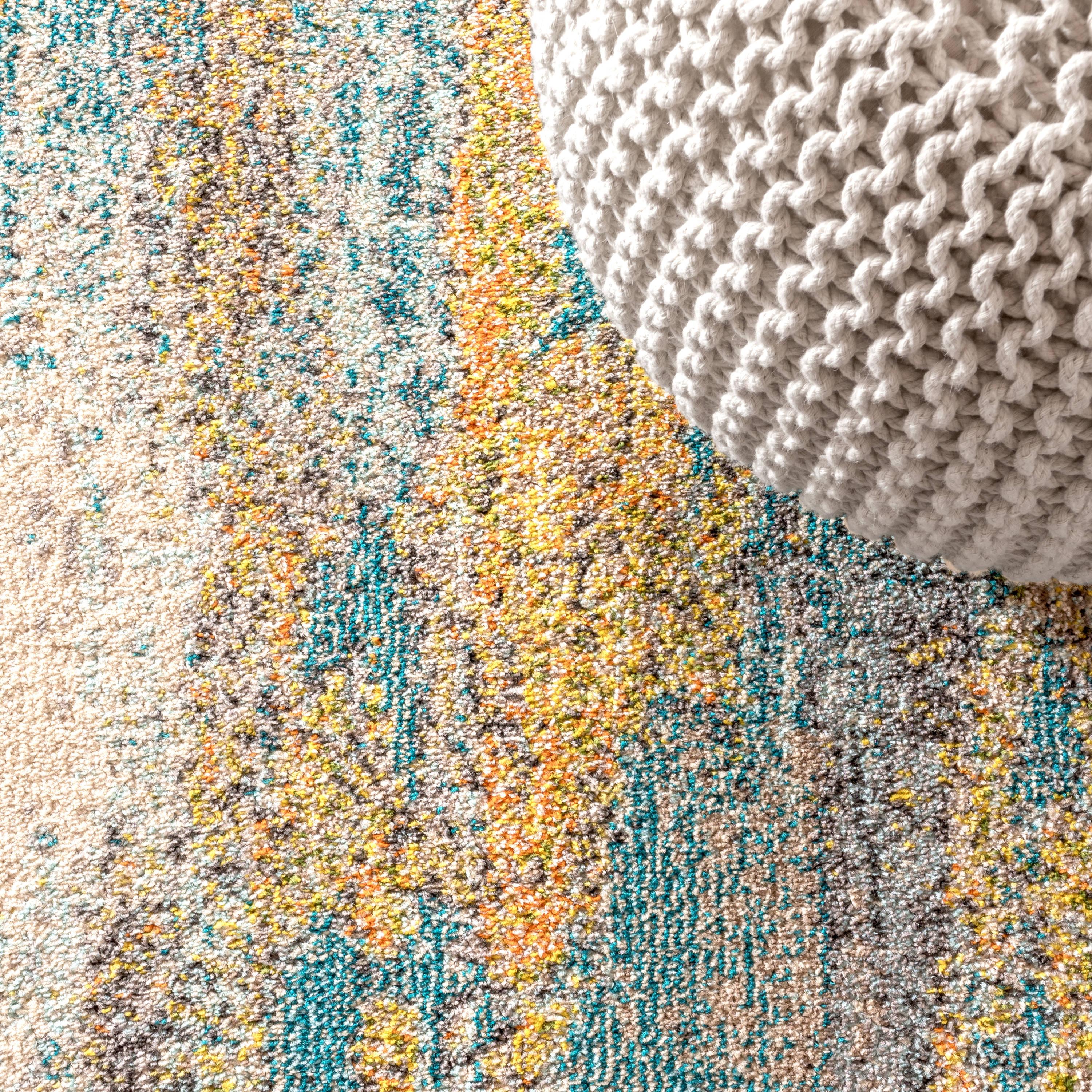 5'x8' Contemporary POP Modern Abstract Vintage Waterfall Area Rug, Blue/Brown/Orange - JONATHAN Y