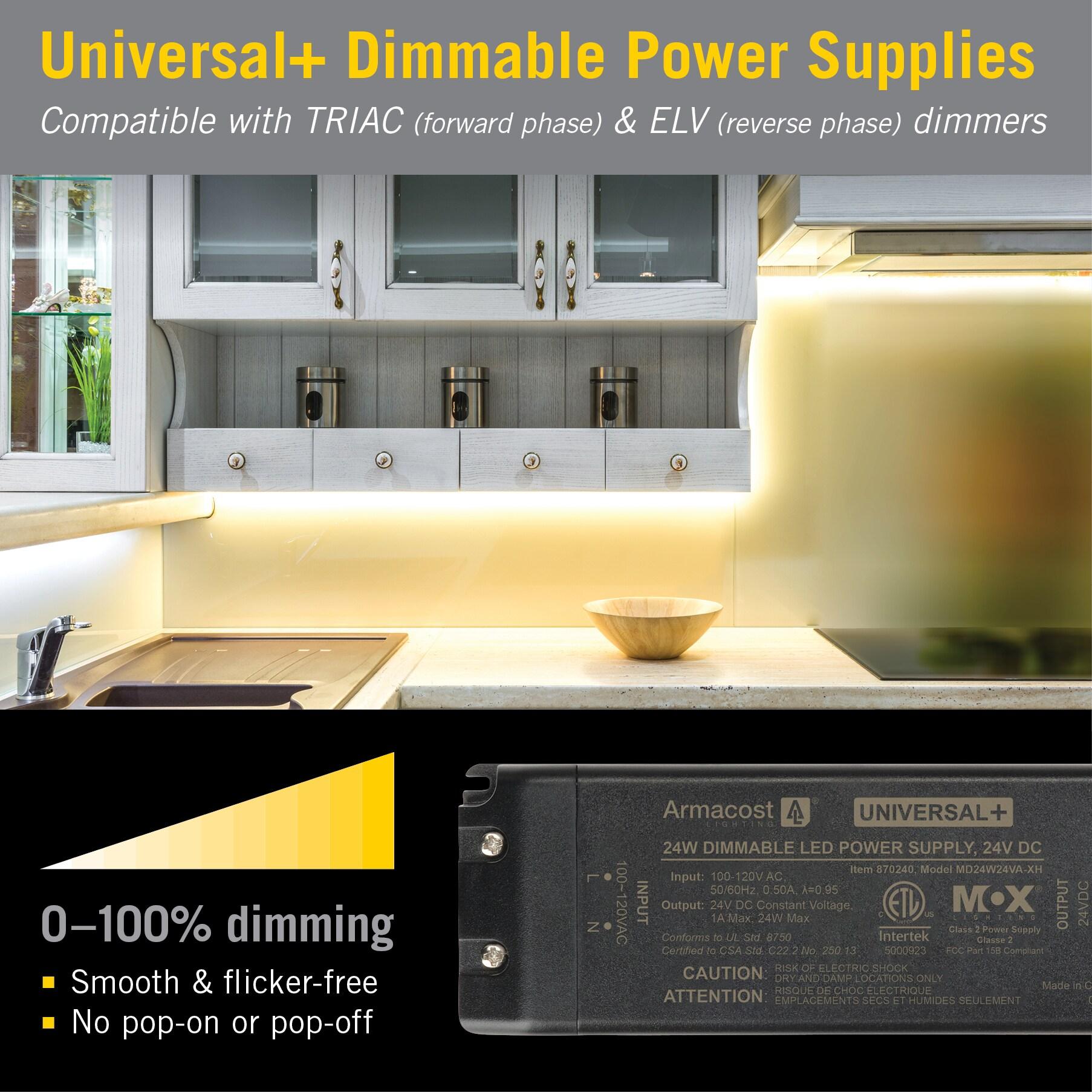 Armacost Lighting Universal+ Dimmable LED Driver 24V DC, Electronic Transformer ELV/MLV/TRIAC 870240