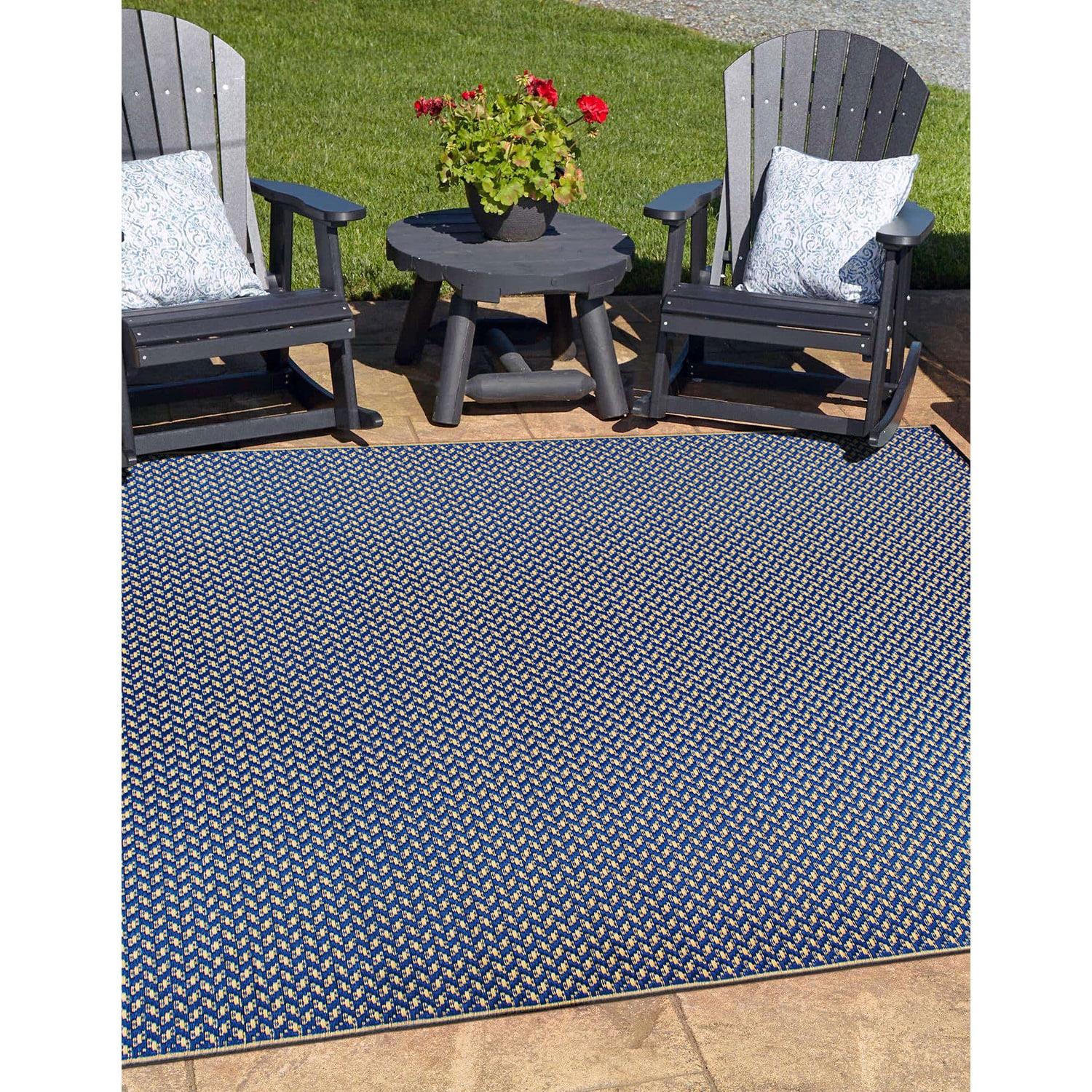 World Rug Gallery Contemporay Solid Reversible Plastic Indoor and Outdoor Rugs - NAVY 5' X 7'