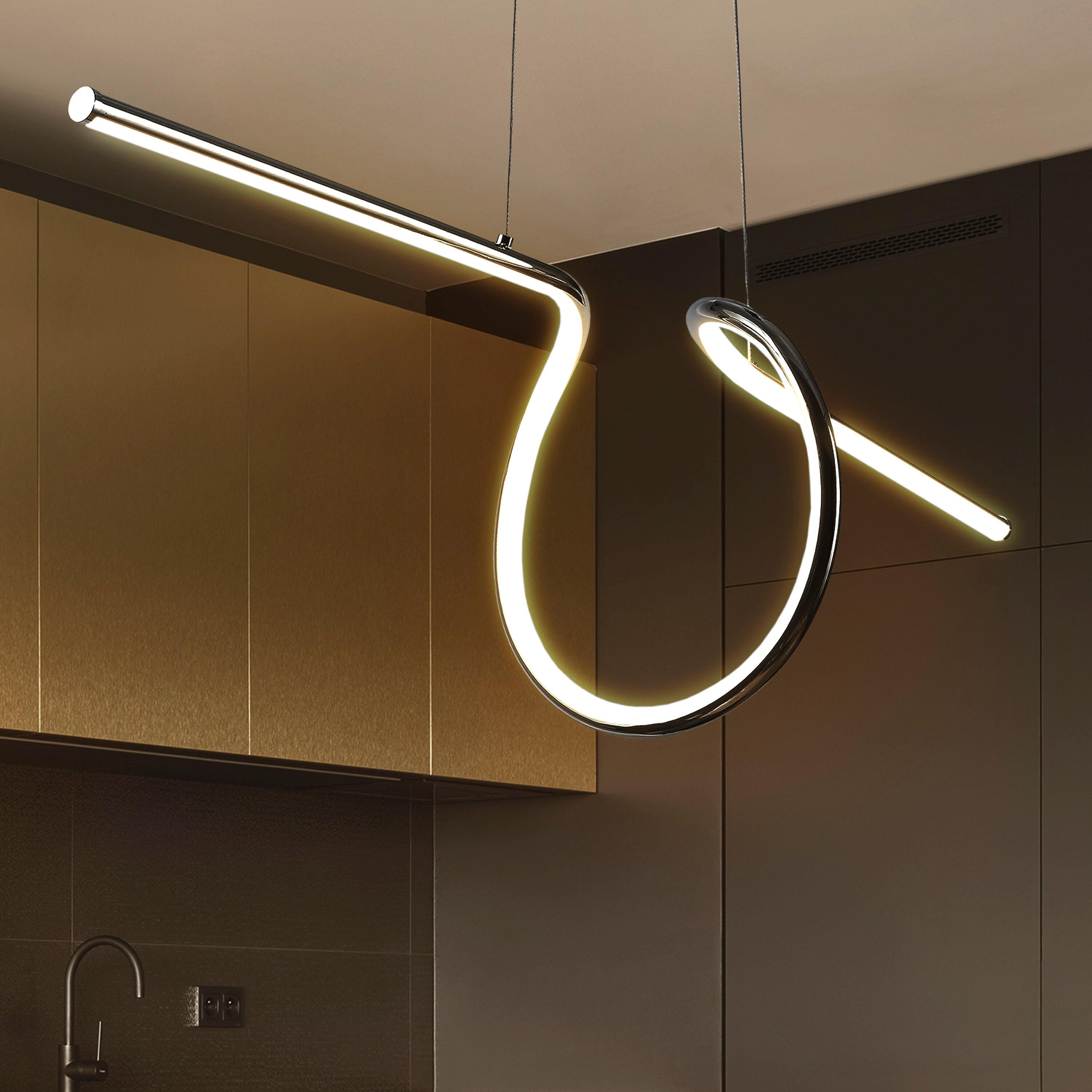 JONATHAN Y Ali 34.5" Dimmable Adjustable Integrated LED Metal Linear Pendant, Chrome