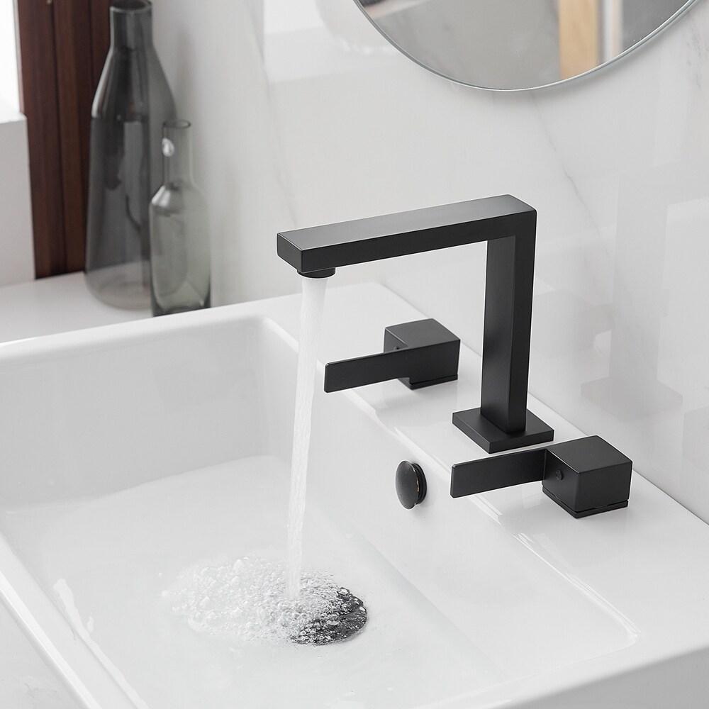 BWE 8 in. Widespread Double Handle Bathroom Faucet Water-Saving With Drain Kit In Matte Black