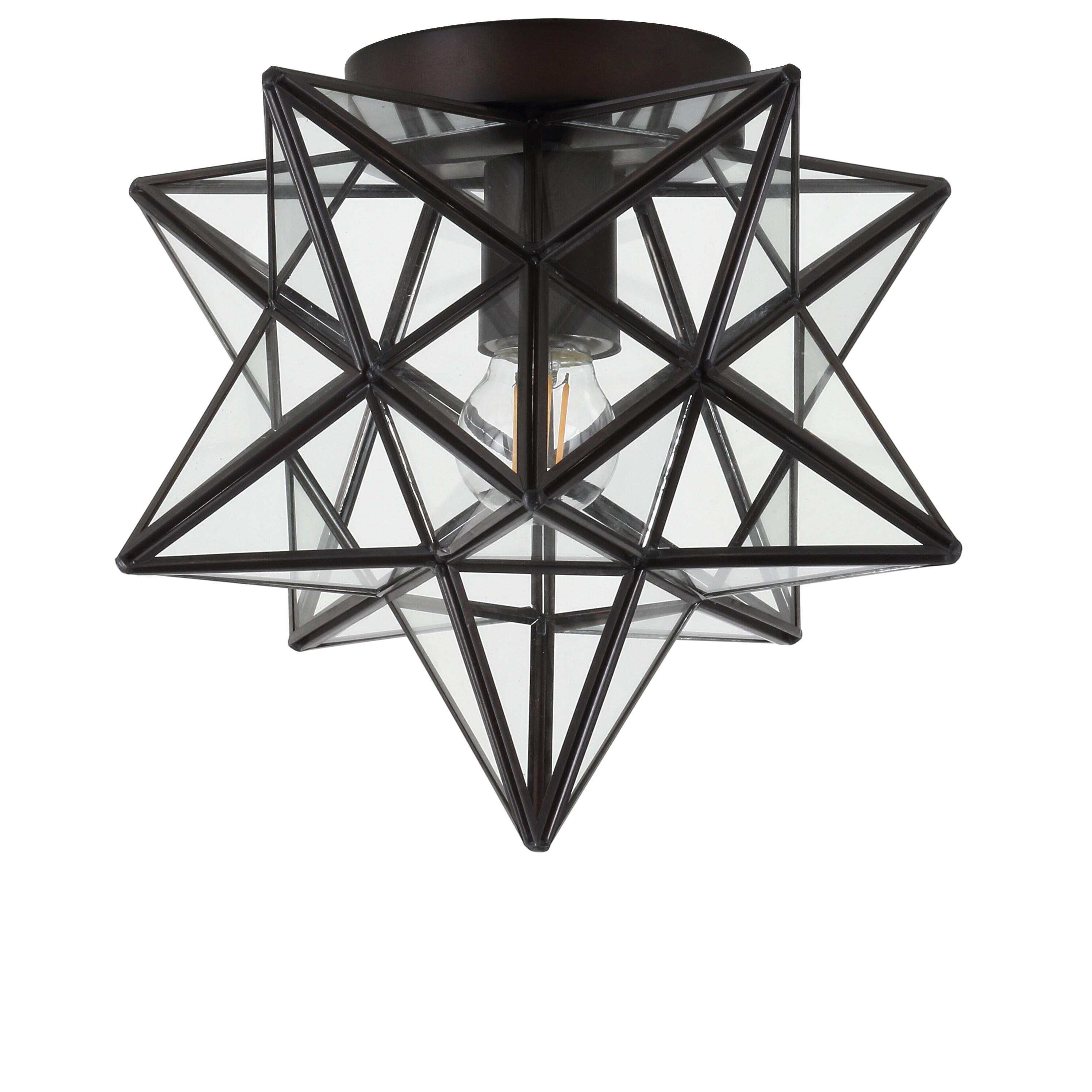 Stella 12" Moravian Star Metal/Clear Glass LED Flush Mount, Oil Rubbed Bronze
