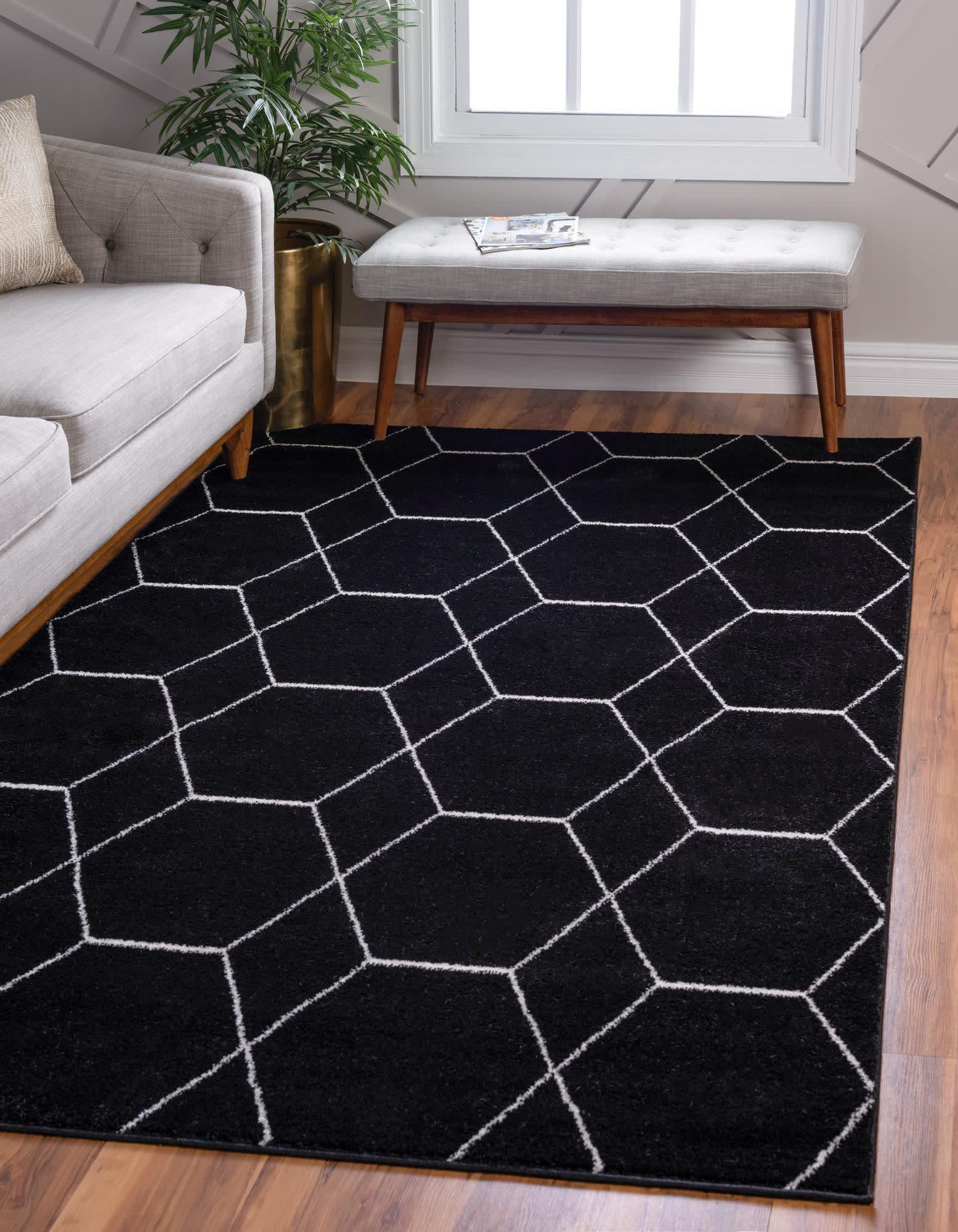 Unique Loom 7' 0 x 10' 0 Trellis Frieze Geometric Black Area Rug