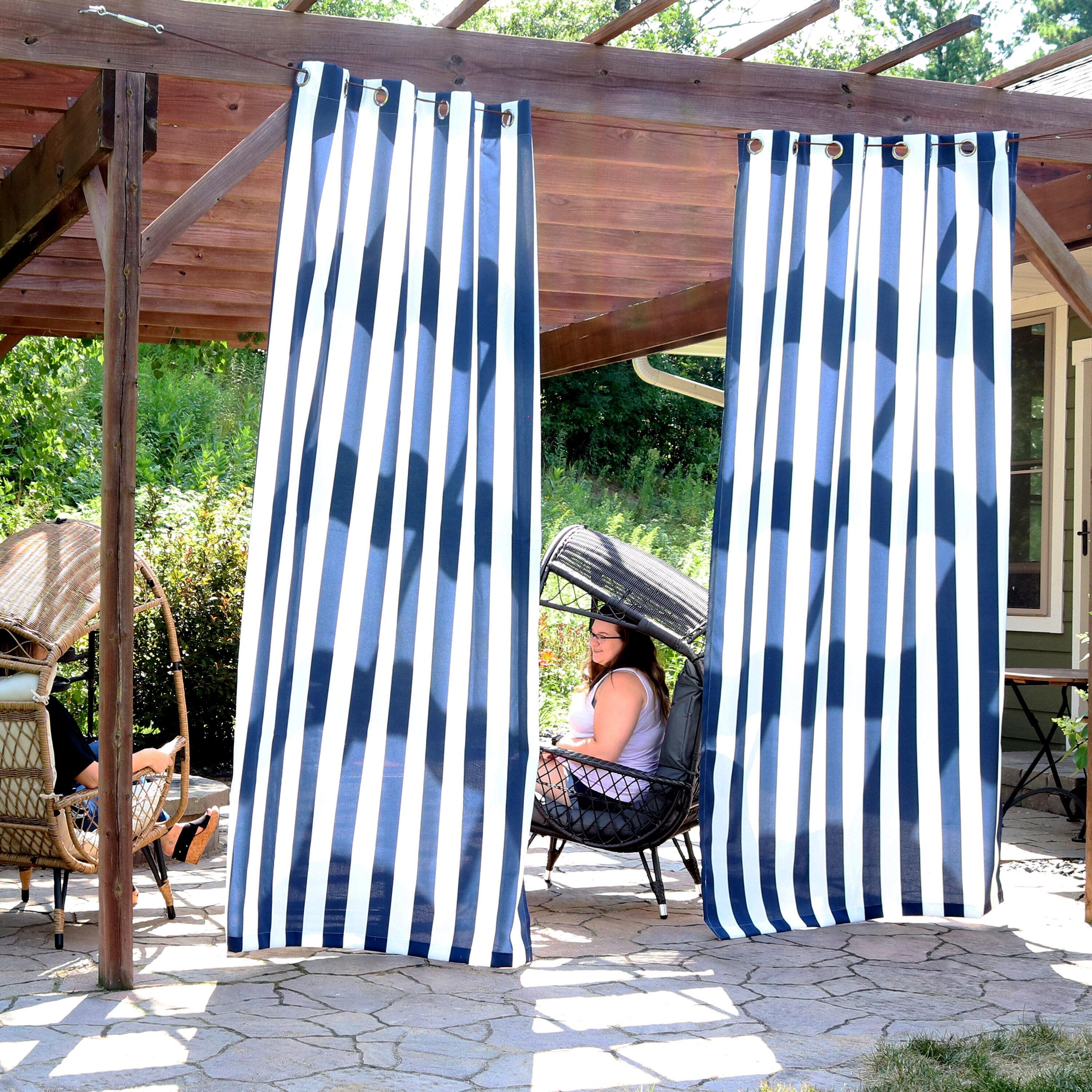 Sunnydaze Modern 2-Piece Blue and White Stripe Light-Filtering Curtain Set