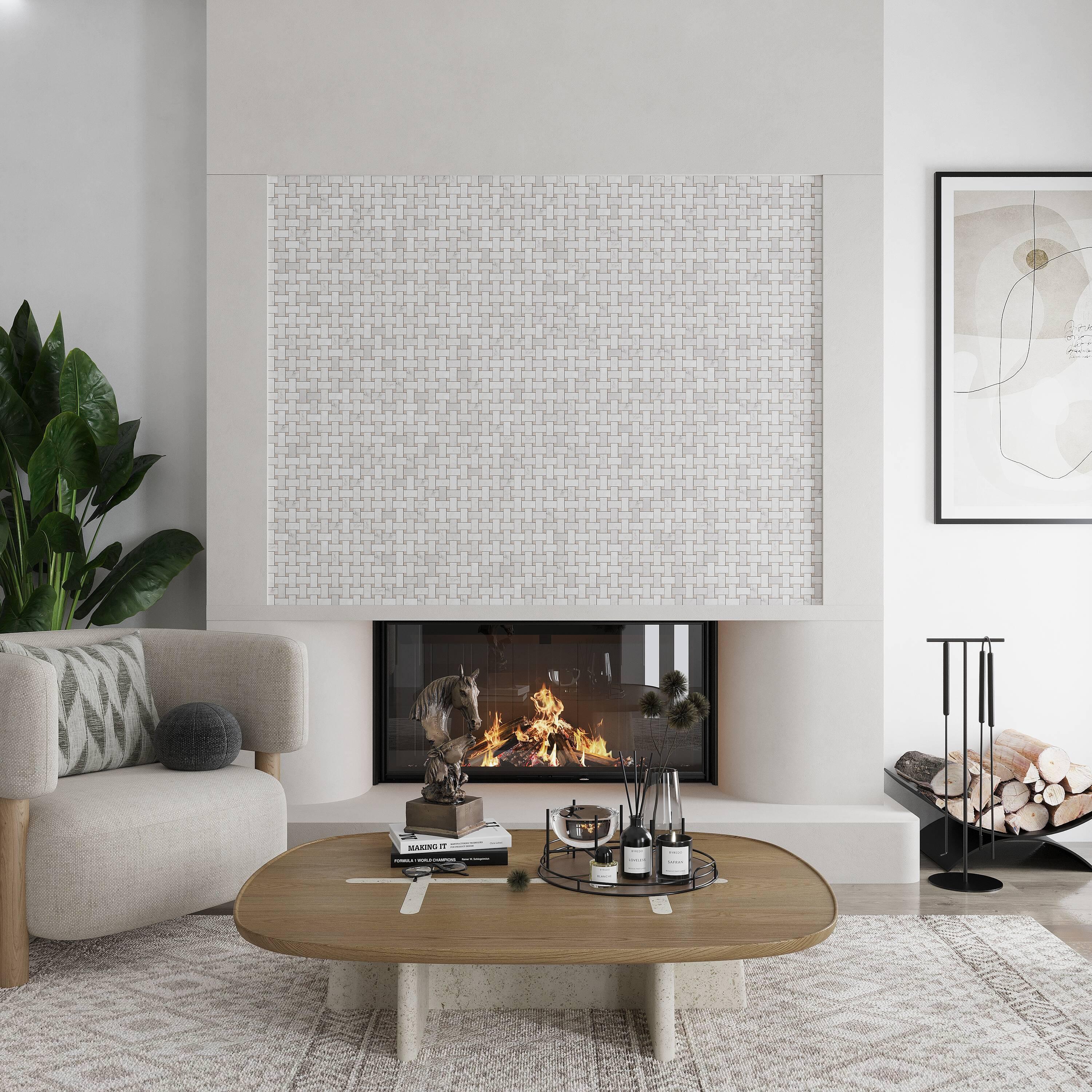 12" x 12" Natural Stone Basketweave Mosaic Wall & Floor Tile