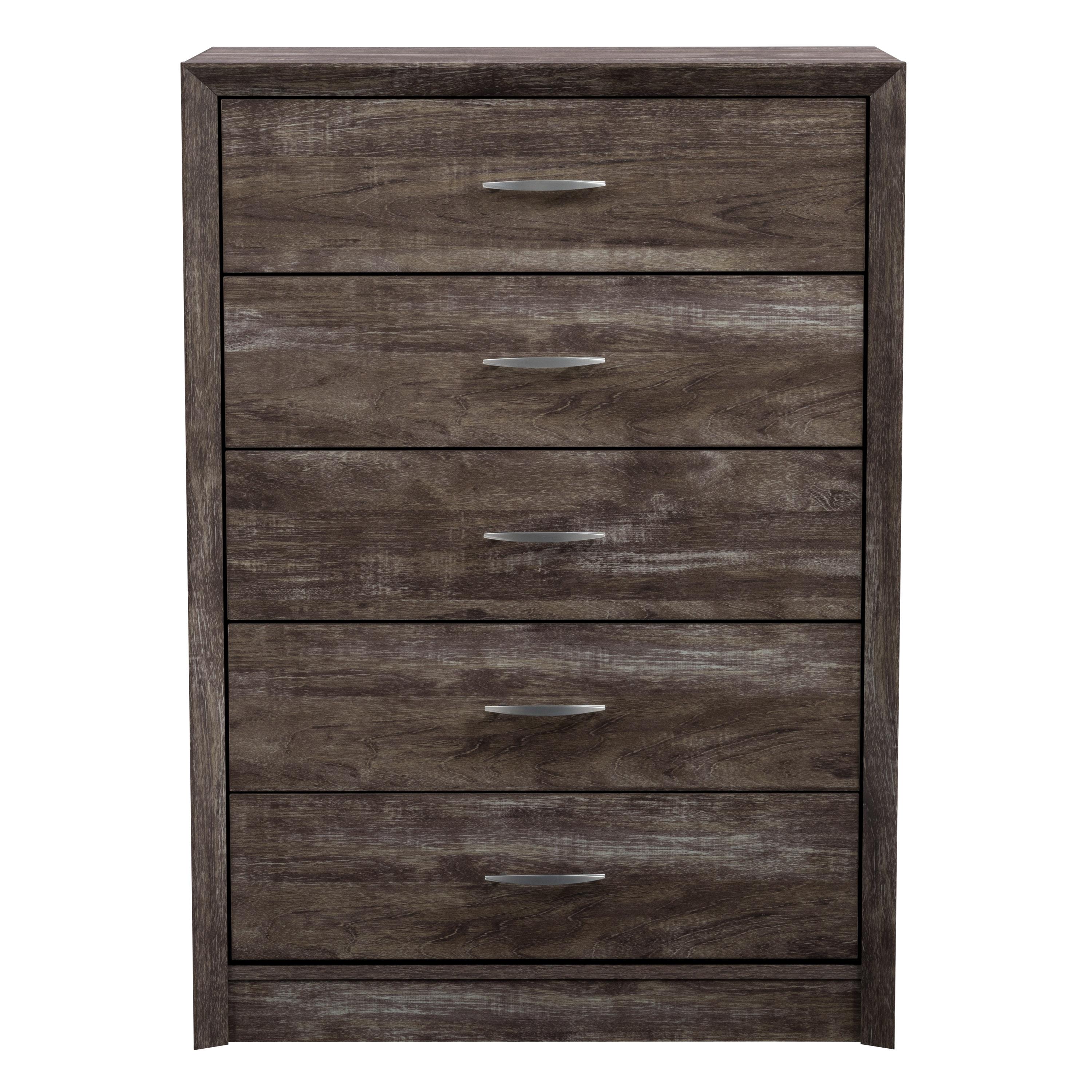 CorLiving Newport Mid Century Modern Brown-Washed Engineered Wood 5-Drawer Tall Dresser for Bedroom - Large, Tall Chest of Drawers - Perfect Bedroom Furniture and Dressers for Clothes Storage