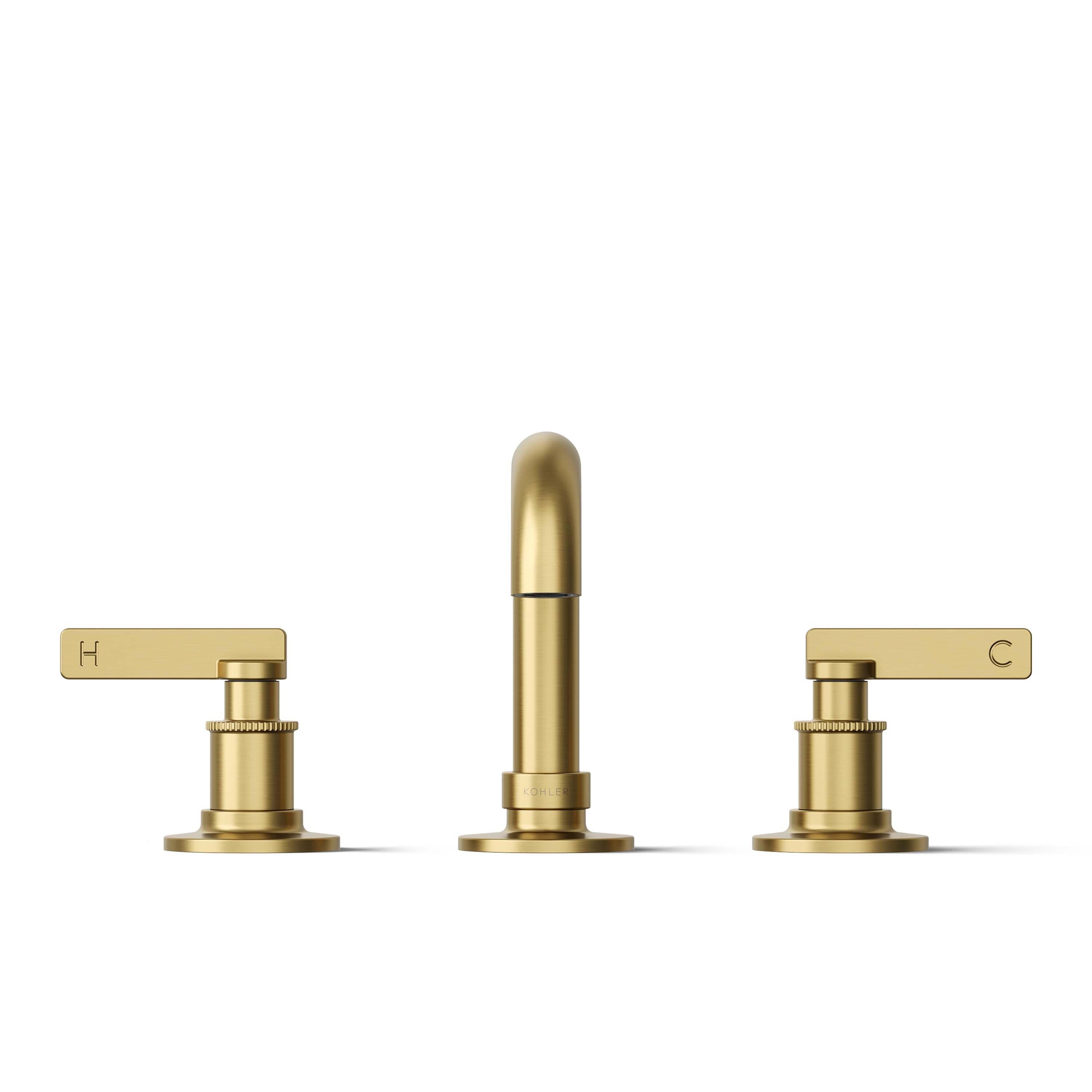 Vibrant Brushed Moderne Brass Widespread Bathroom Sink Faucet