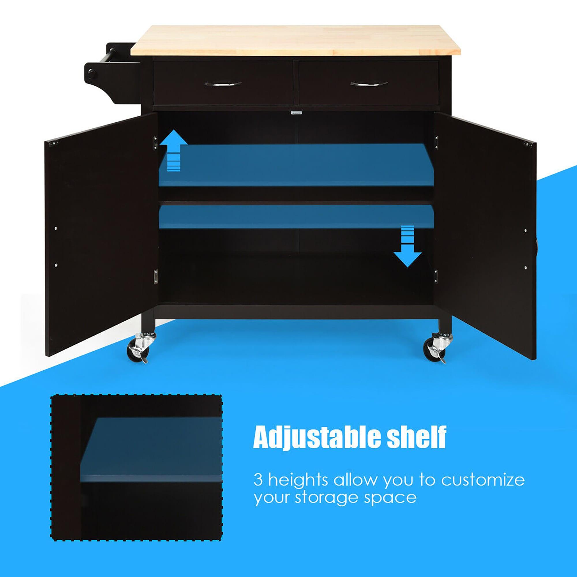 Costway Modern Rolling Kitchen Island Cart Wood Top Storage Trolley with Storage Drawers