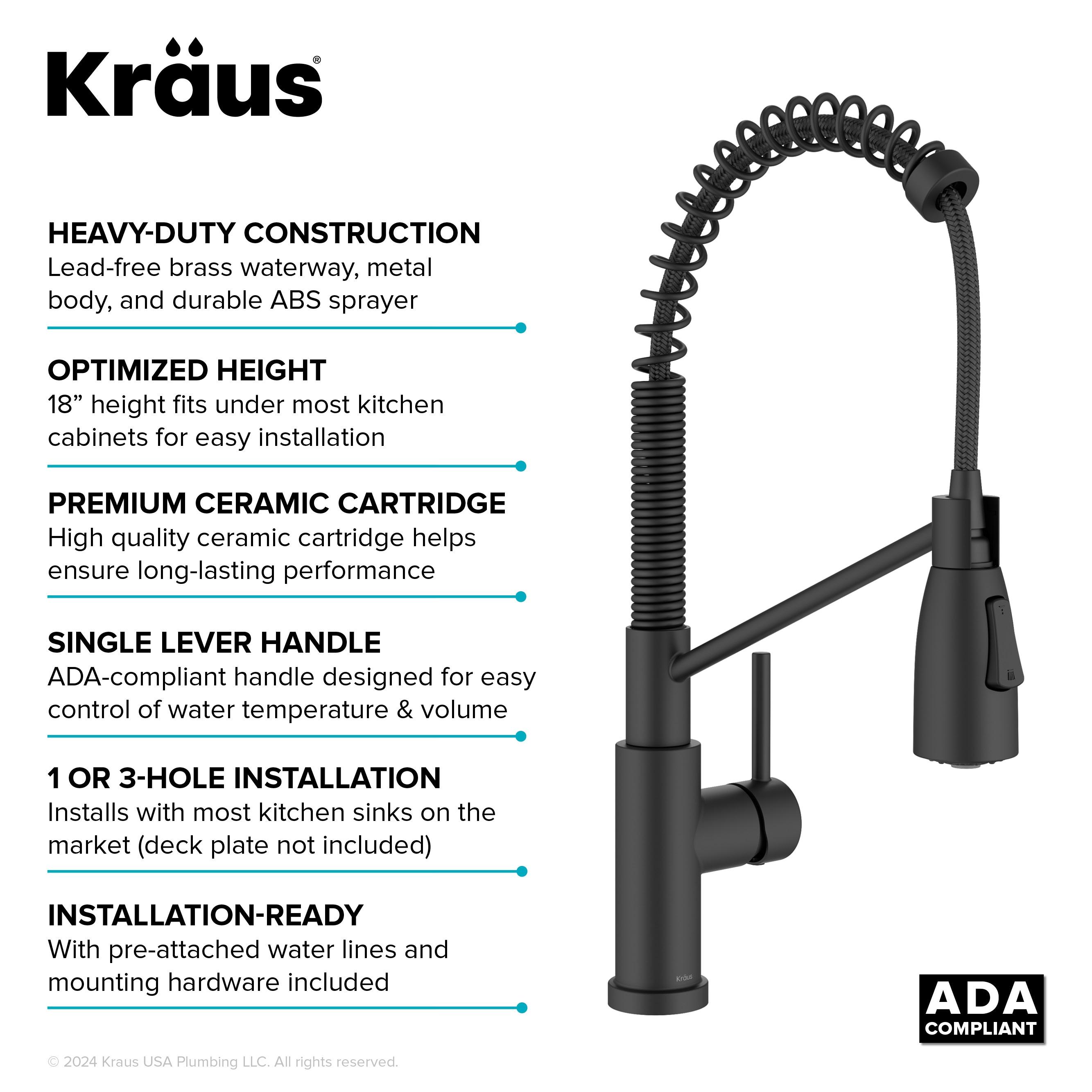 KRAUS Bolden Commercial Style 2-Function Single Handle Pull Down Kitchen Faucet