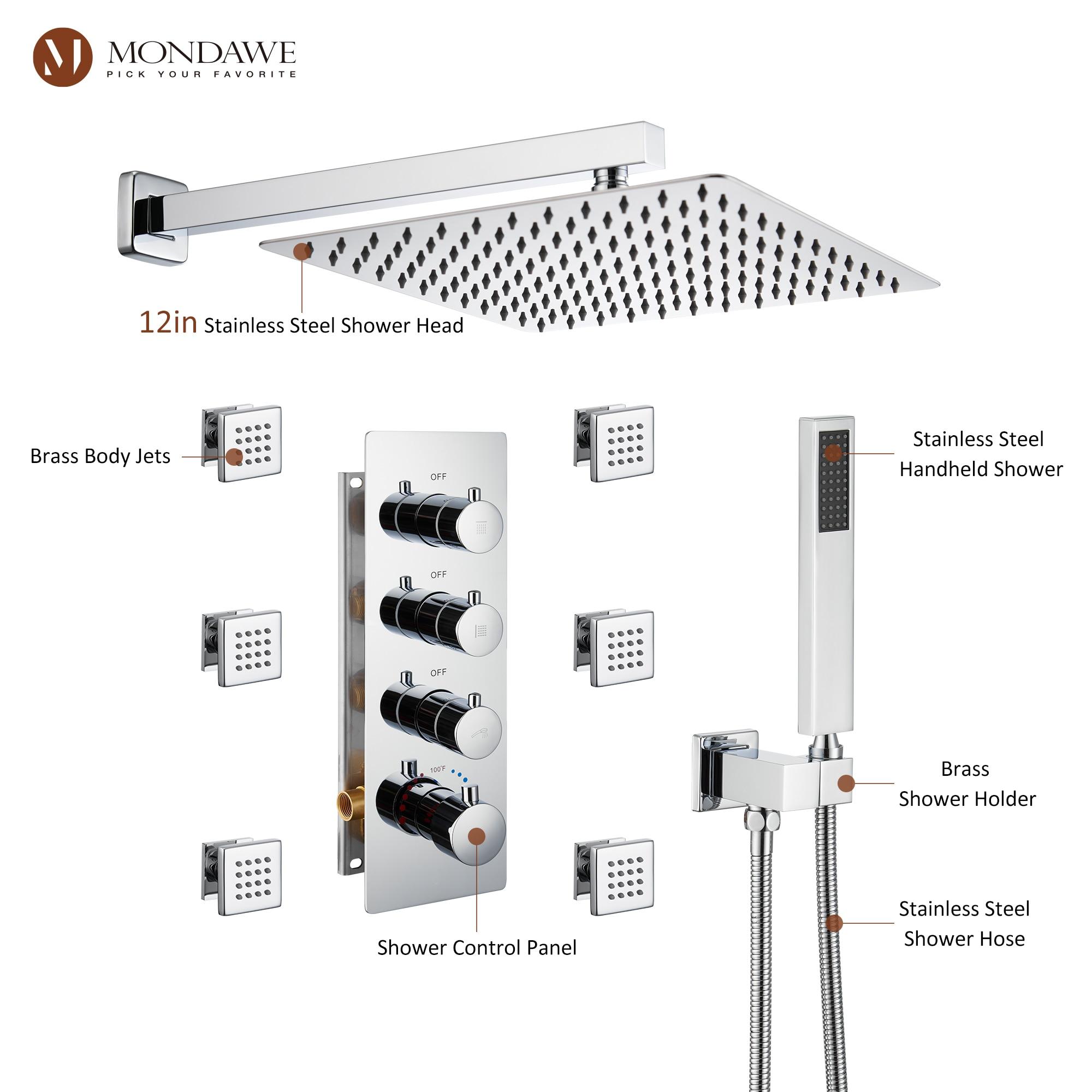 Herathena 3 Functions Wall Mounted Luxury Shower System with 6 Body Jets (Rough-in Valve Included)