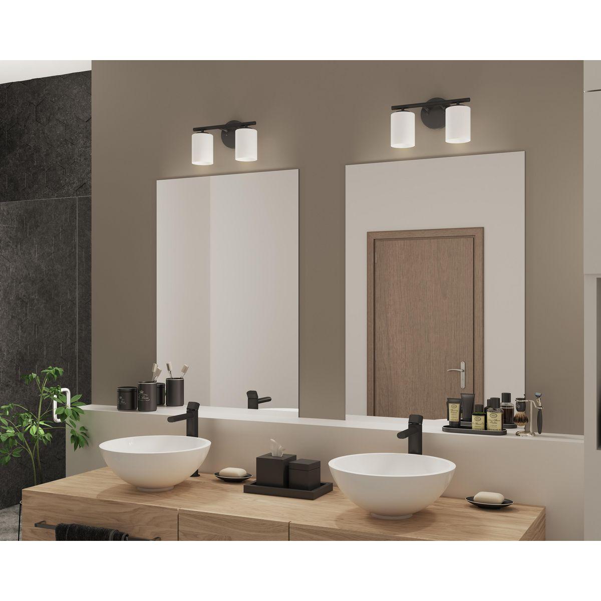 Progress Lighting Replay 2-Light Bath Vanity, Porcelain, Textured Black, Shade Included