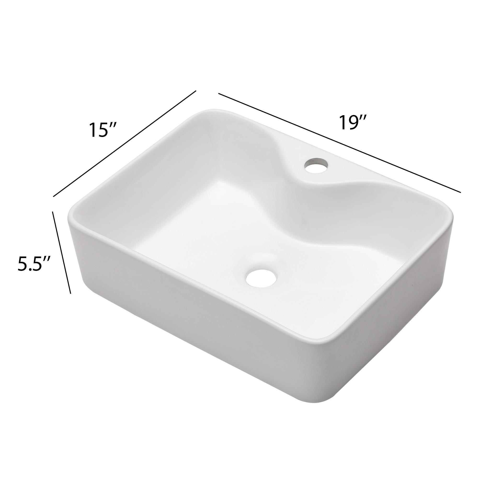 19" White Ceramic Rectangular Above-Counter Vessel Sink