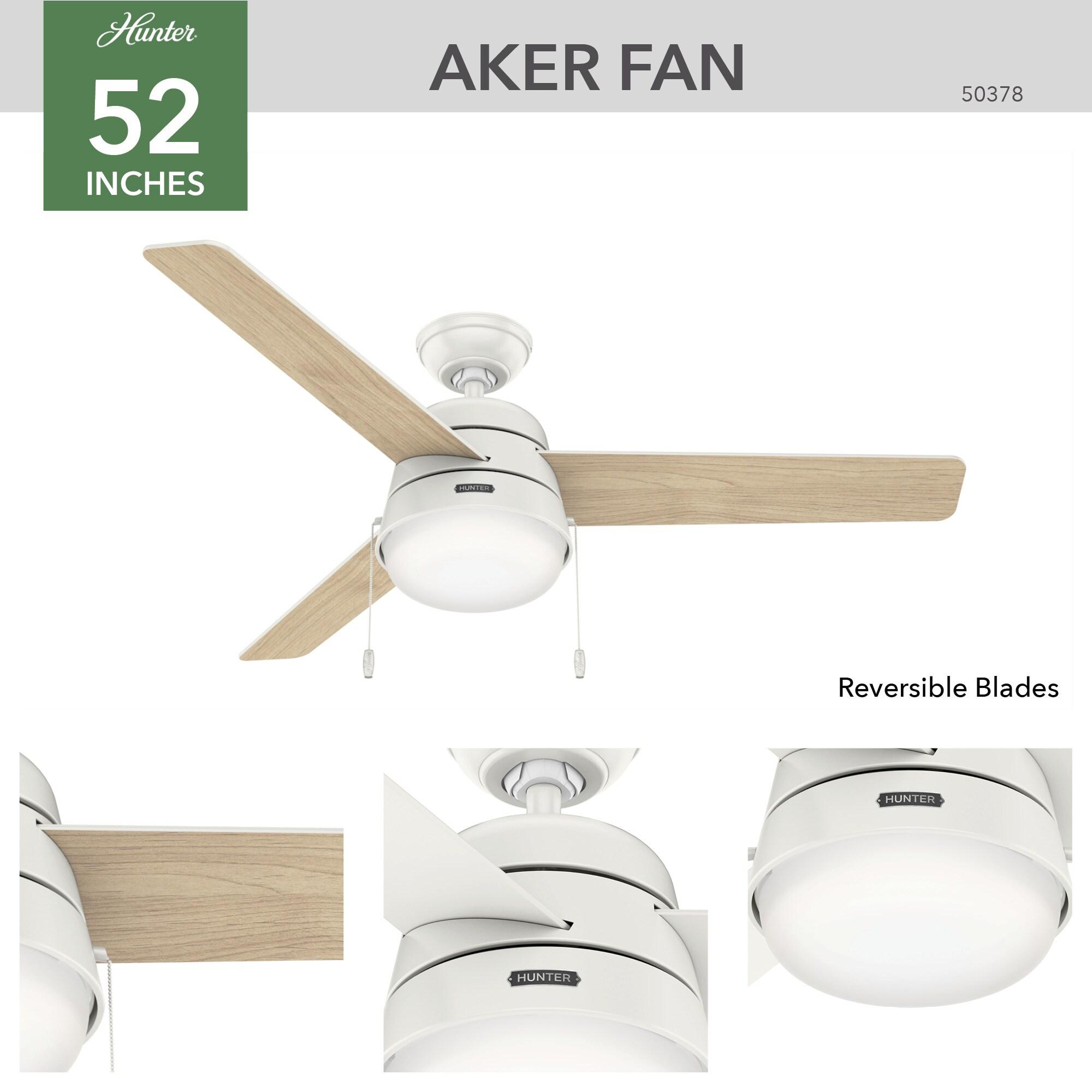 Hunter Fan 52" Aker 3 - Blade Indoor Standard Ceiling Fan with Pull Chain and Light Kit Included