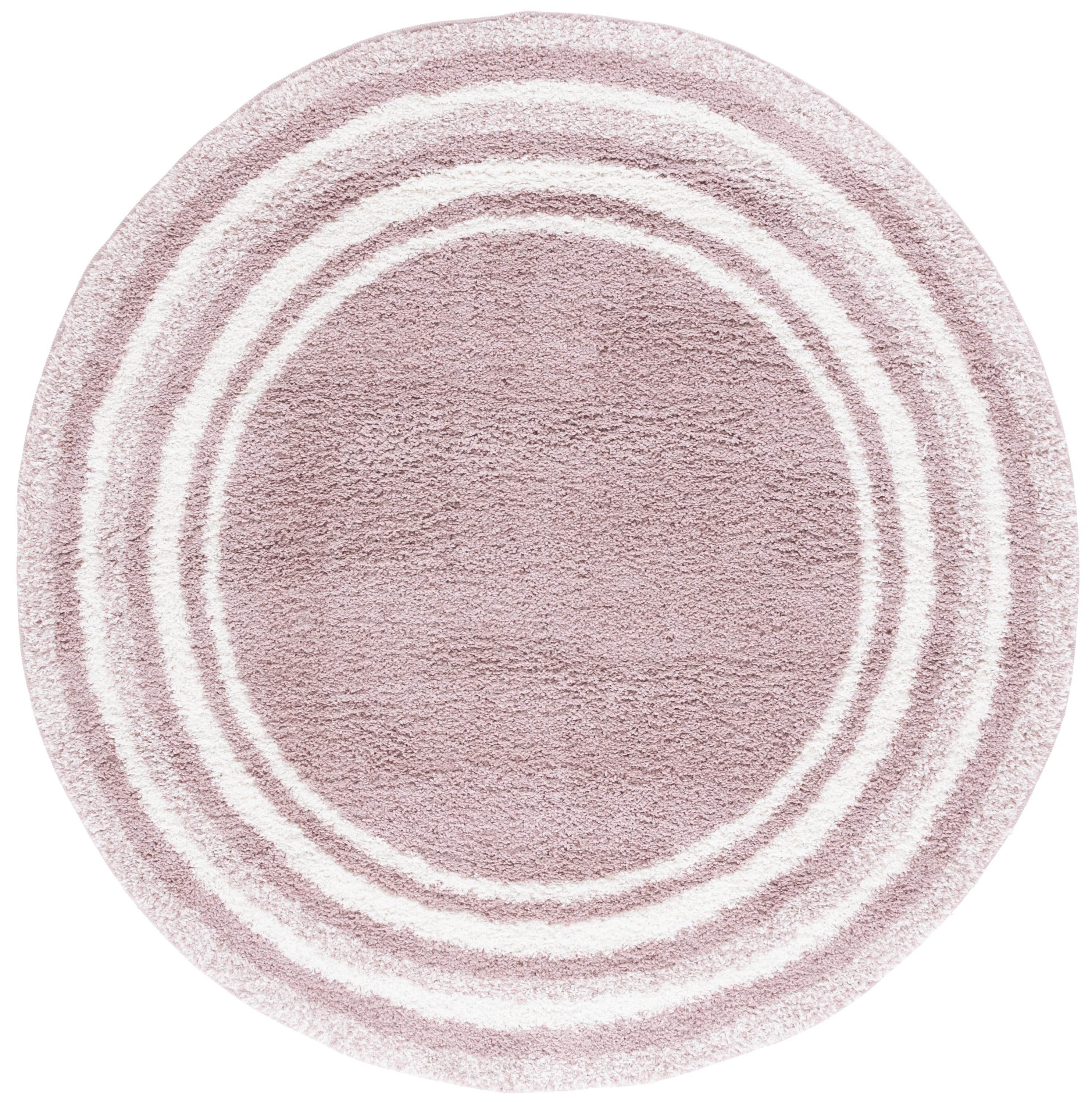 SAFAVIEH Border & Stripe Hyram Bordered Shag Area Rug, Pink/Ivory, 6'7" x 6'7" Round