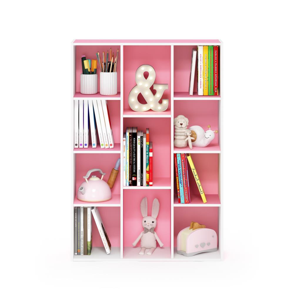 11-Cube Reversible Open Shelf Bookcase, White & Pink