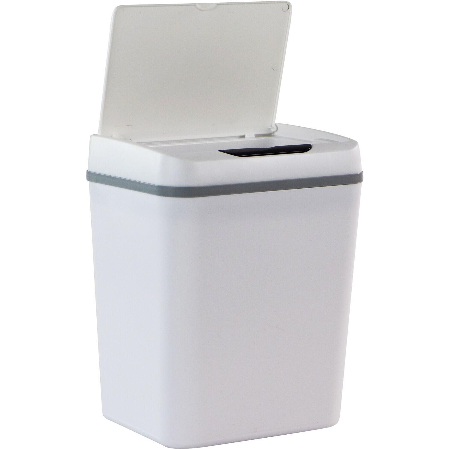 White Plastic Touchless Motion Sensor Trash Can, 2.3 Gallons