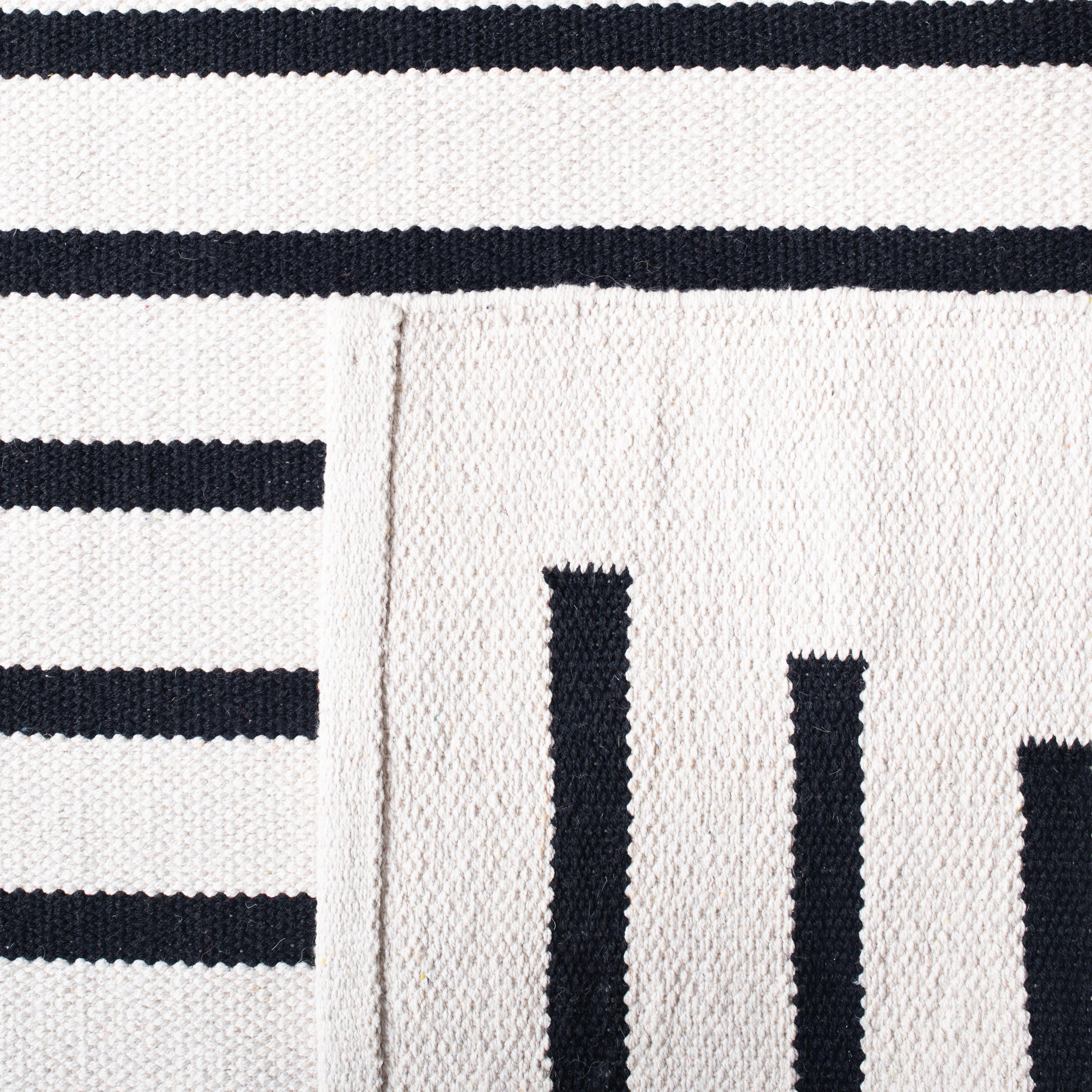 Handwoven Black Stripe Cotton 8' Square Flat Weave Rug