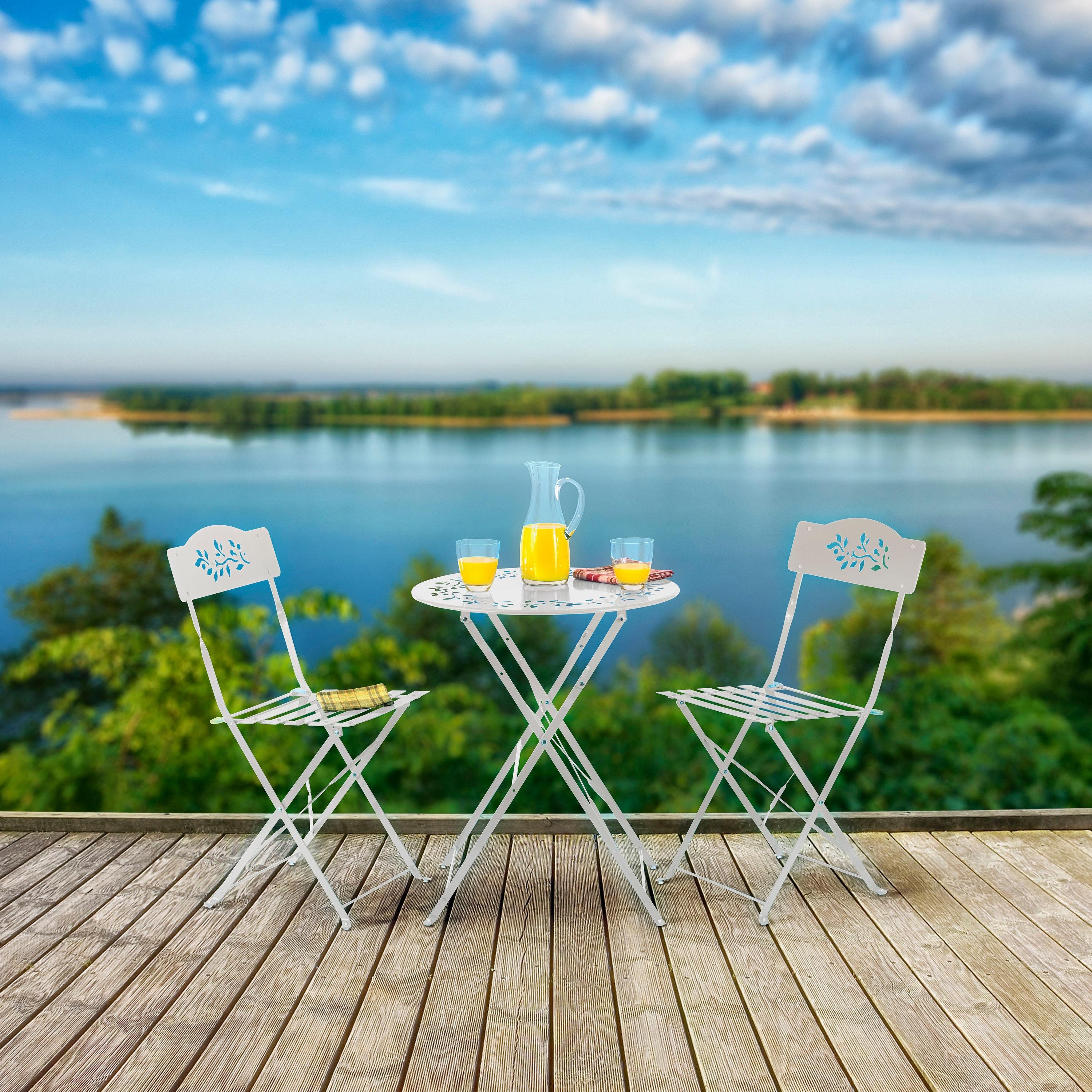 Alpine Corporation Indoor/Outdoor 3-Piece Bistro Set Folding Table and Chairs Patio Seating, White