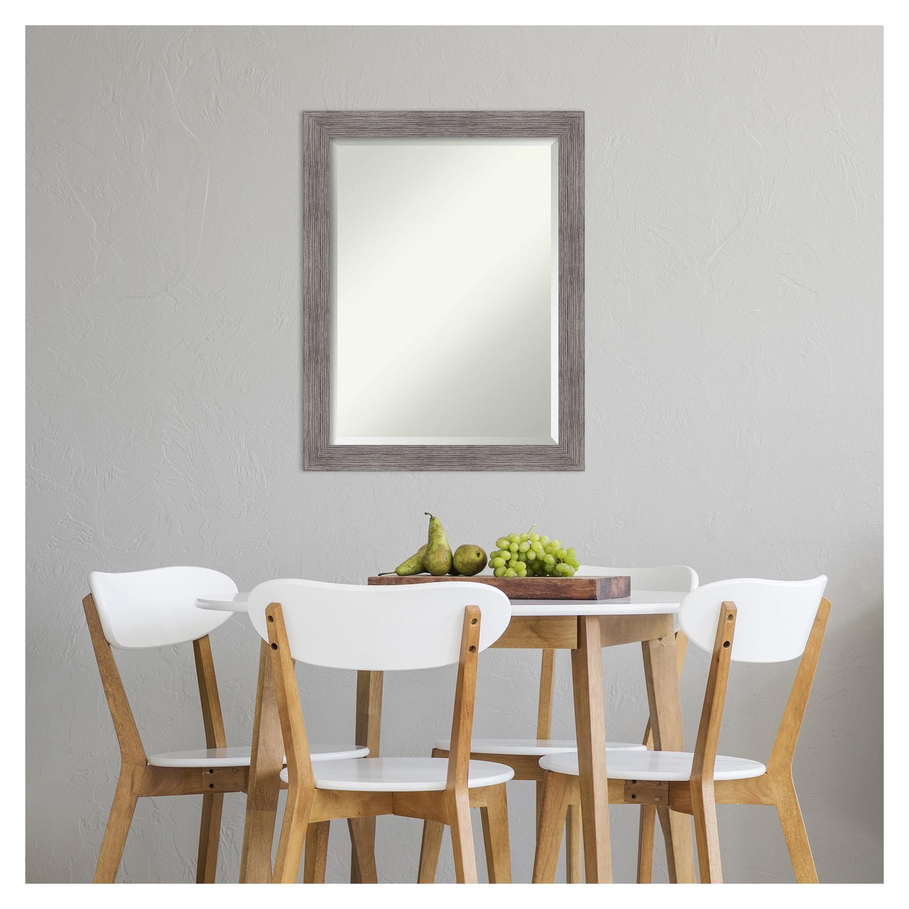 Amanti Art Beveled Bathroom Wall Mirror - Pinstripe Frame Pinstripe Plank Grey Narrow Outer Size: 21 x 27 in