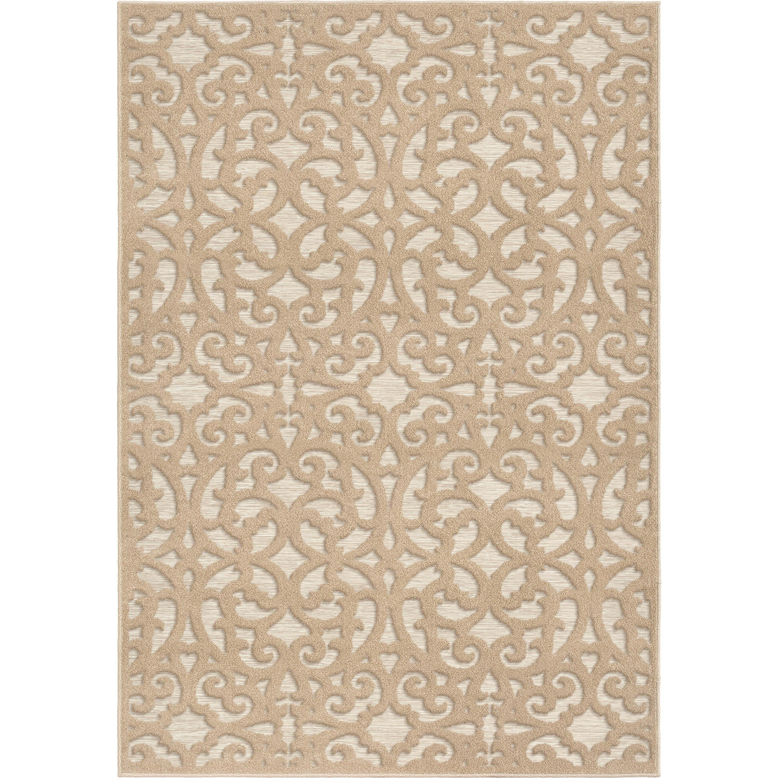 Orian Boucle Seaborn 5'2" X 7'6" Driftwood Damask High Low Outdoor Rug