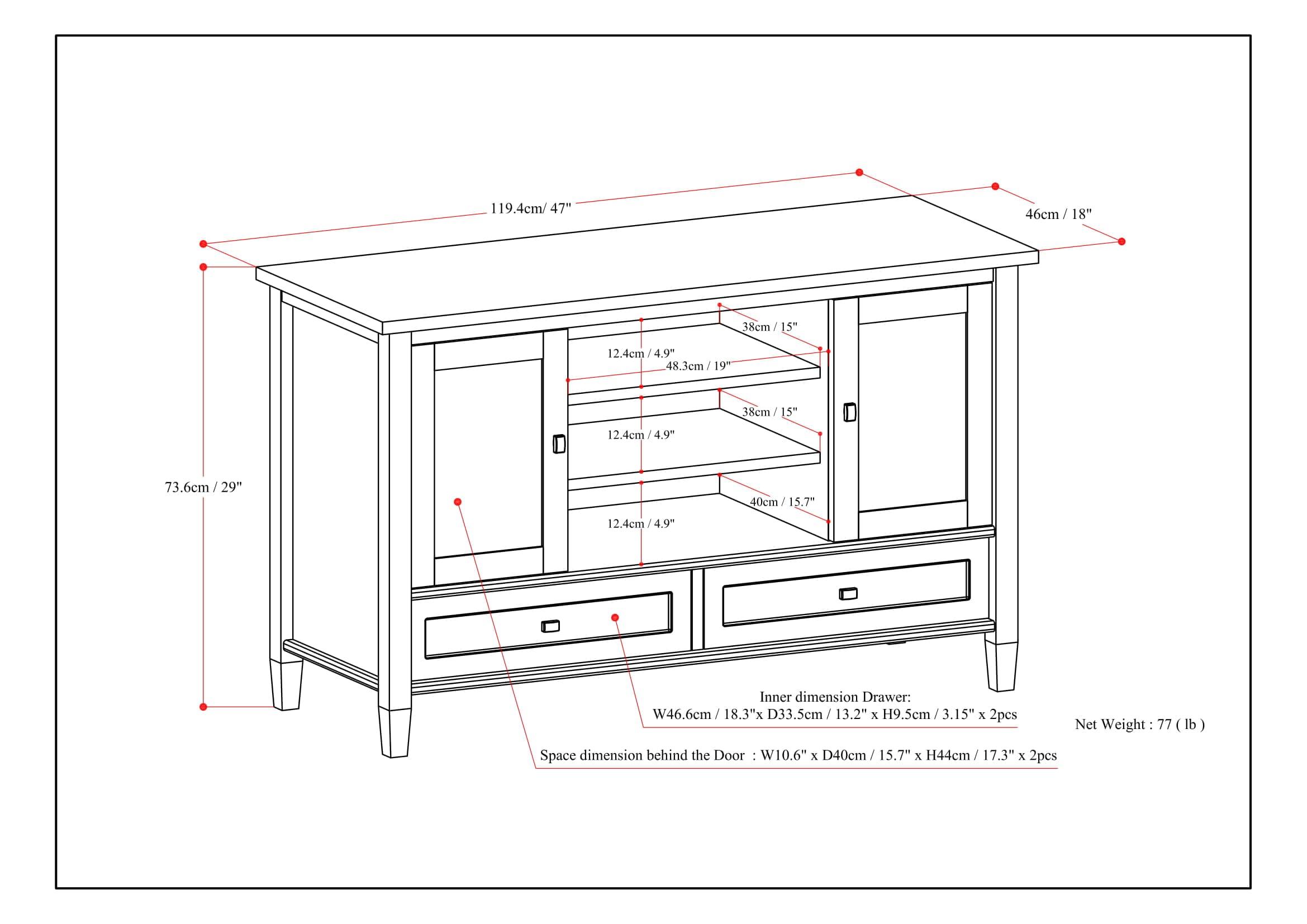 Simpli Home Warm Shaker 47"W Solid Wood TV Stand for TVs up to 55" with 2 Storage Cabinets and 2 Drawers
