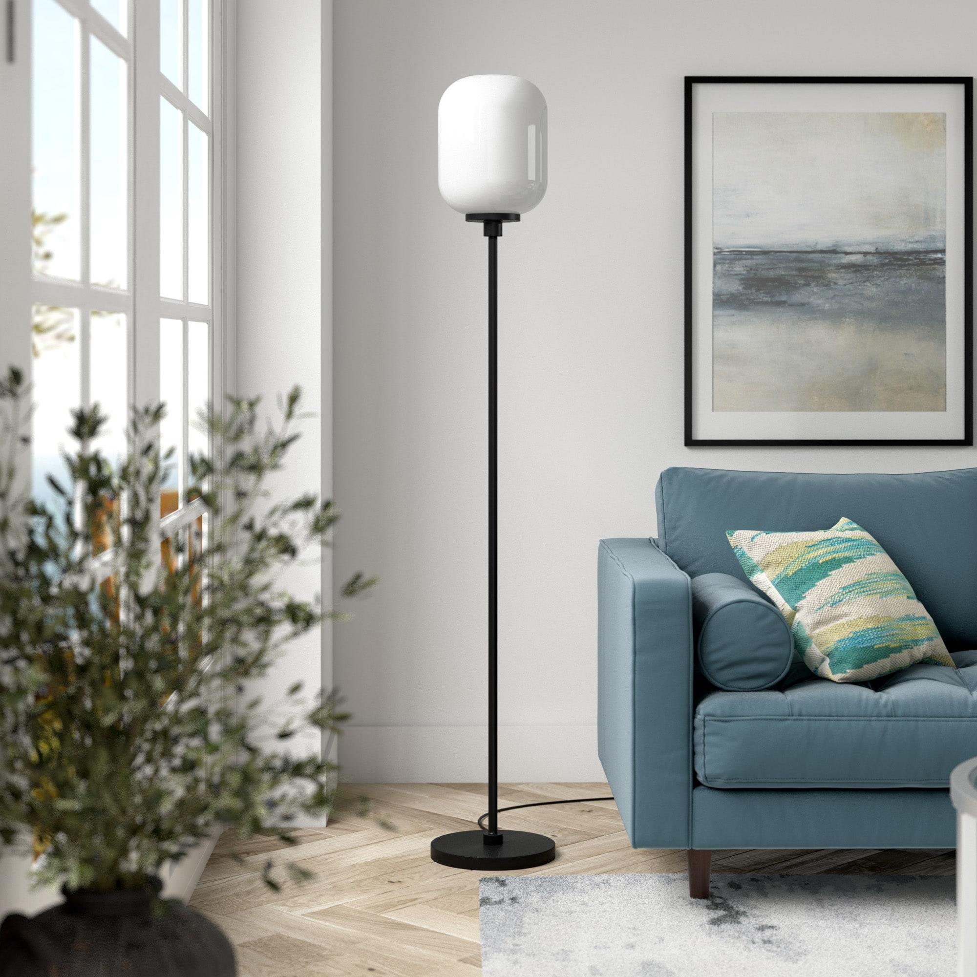 Evelyn&Zoe Agnolo 69" Tall Floor Lamp with Glass shade in Blackened Bronze/White Milk