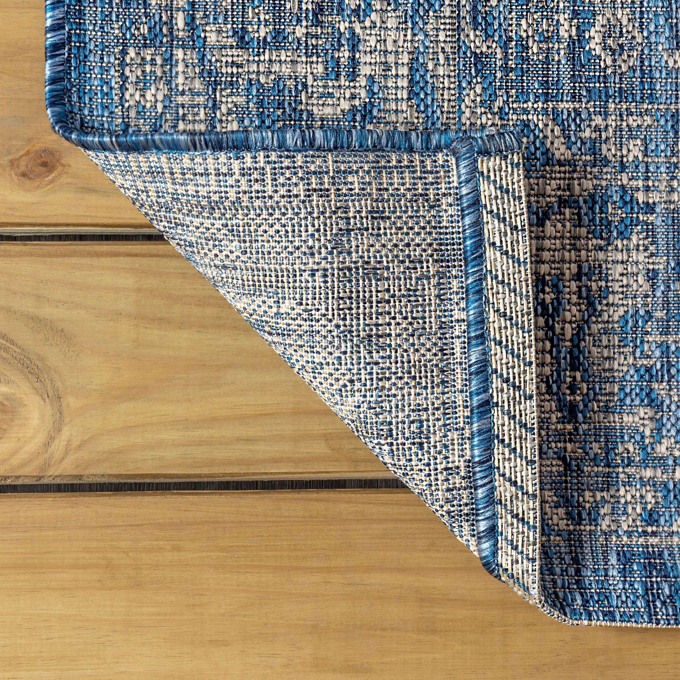 JONATHAN  Y Santa Monica Tela Textured Weave Floral 4 x 6 (ft) Loomed Polypropylene Navy/Gray Rectangular Indoor/Outdoor Border Coastal Area rug