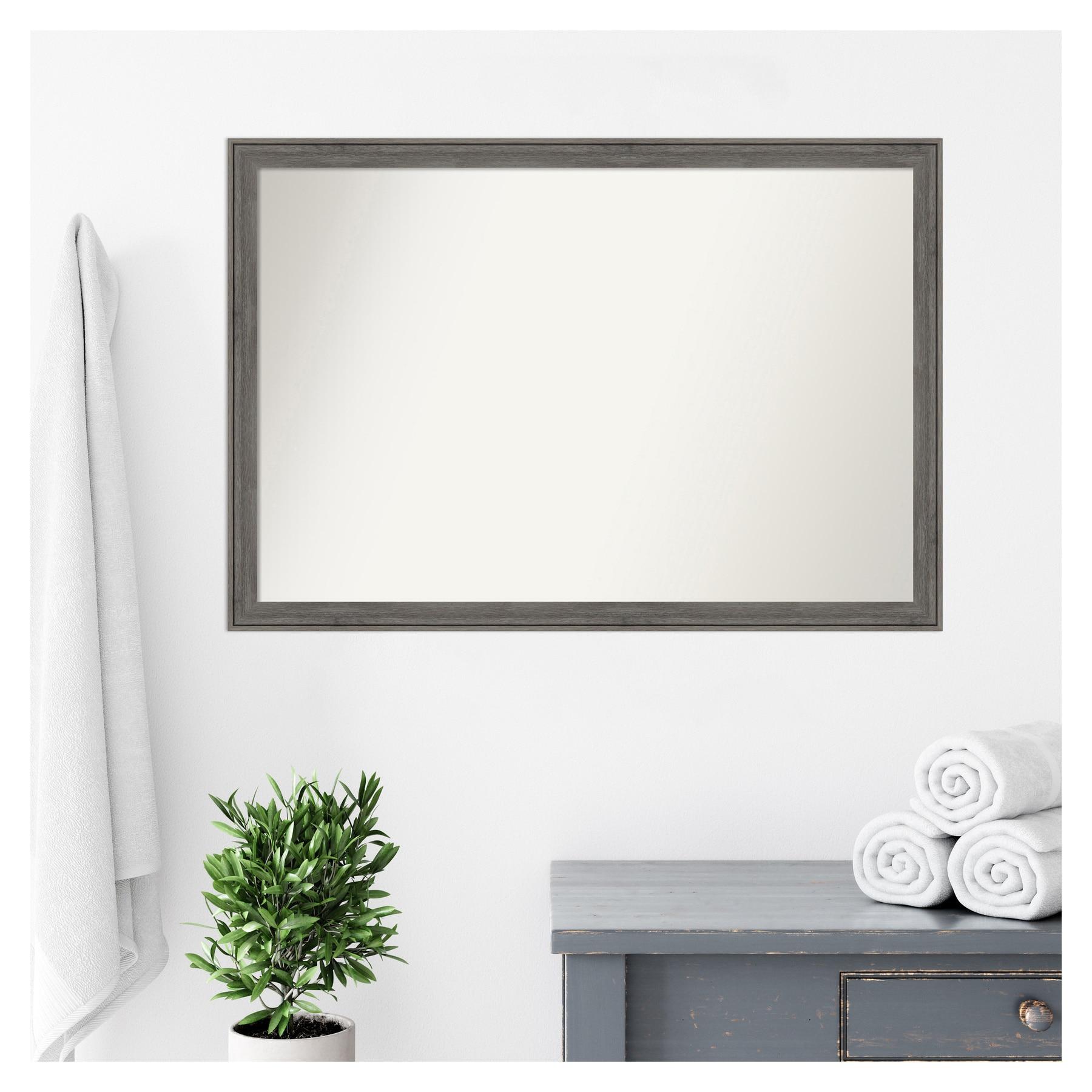 Amanti Art Regis Barnwood Grey Narrow Non-Beveled Wood Bathroom Wall Mirror 26.5 x 38.5 in.