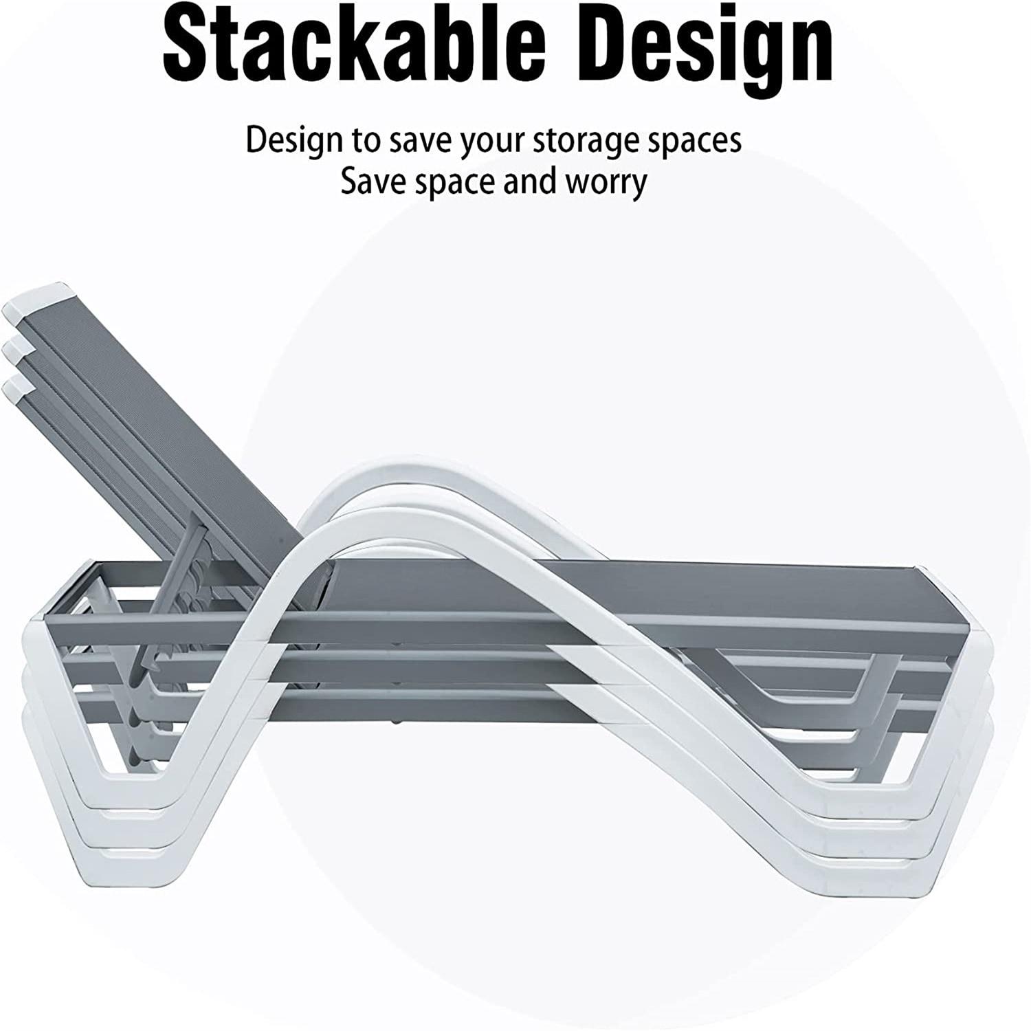 CoSoTower Patio Tumbona Sillones de Piscina de Aluminio Ajustables con Brazo Sillas de Piscina para Todo Clima para Exterior, Piscina, Césped (Gris, 1 Sillón+1 Mesa de Plástico)