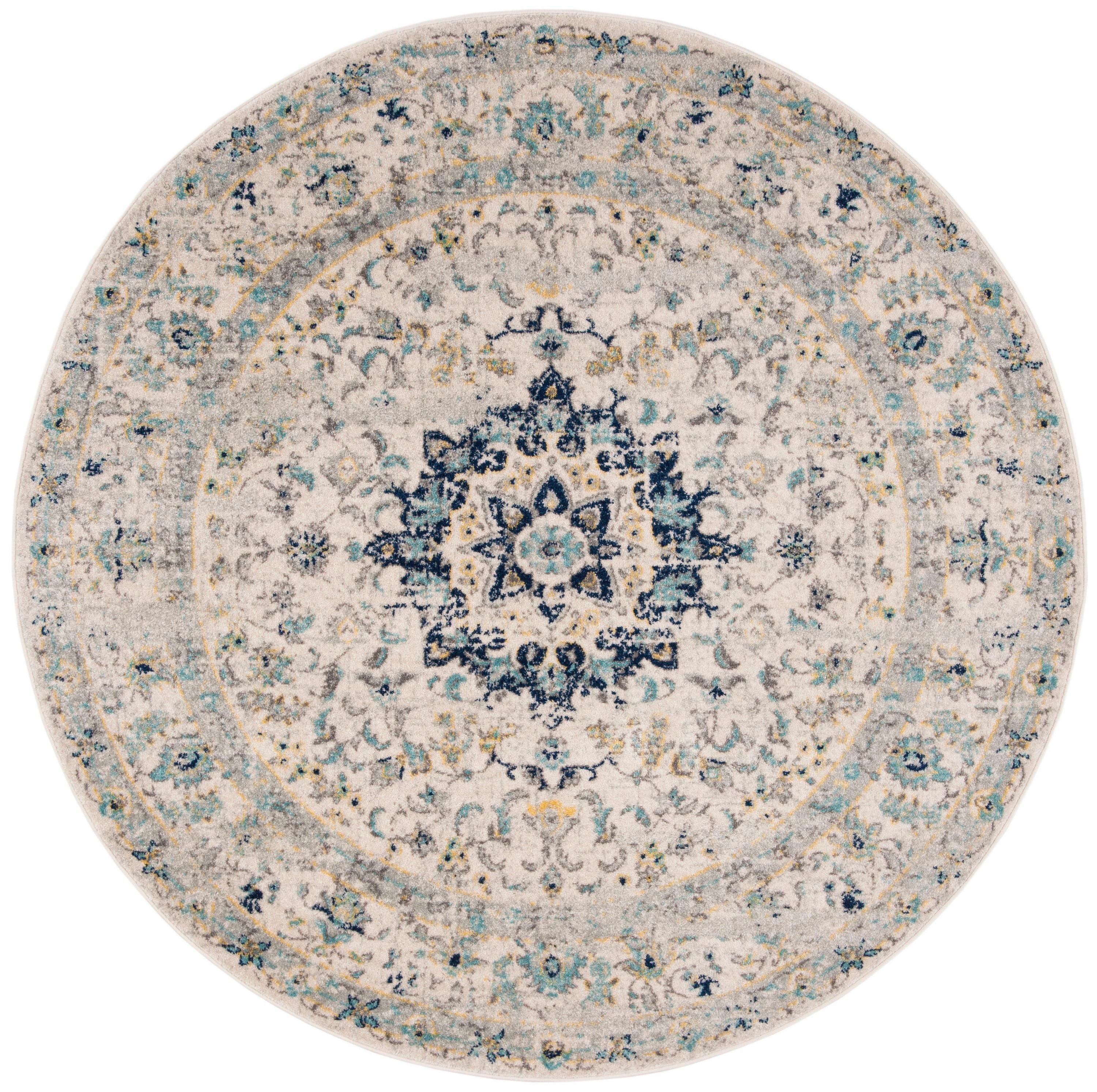 Madison MAD155 Power Loomed Indoor Area Rug - Ivory/Blue - 5'1" Round - Safavieh
