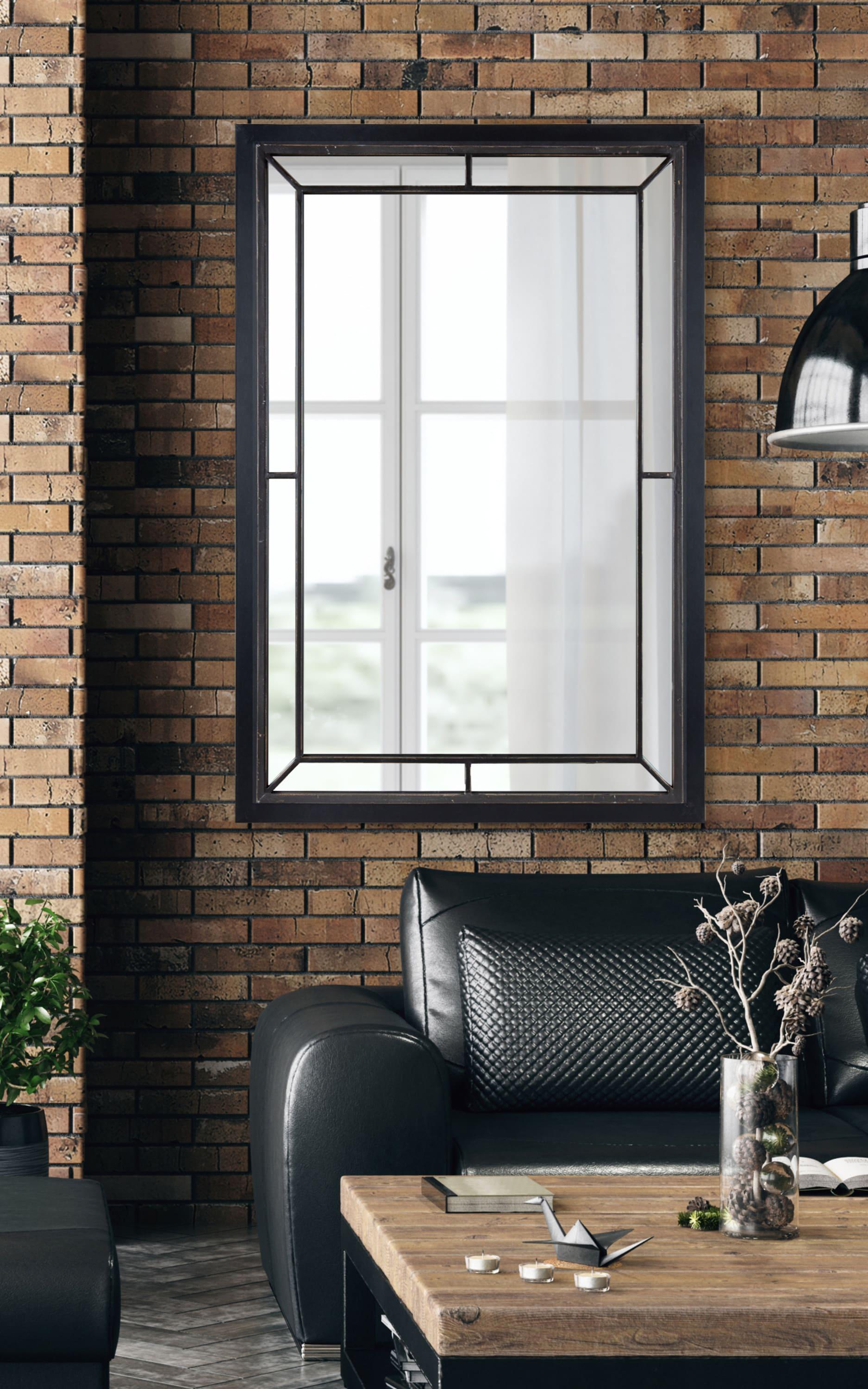 24" x 36" Audubon Rectangle Wall Mirror Black - Kate & Laurel: Modern Farmhouse Style, Iron Detail