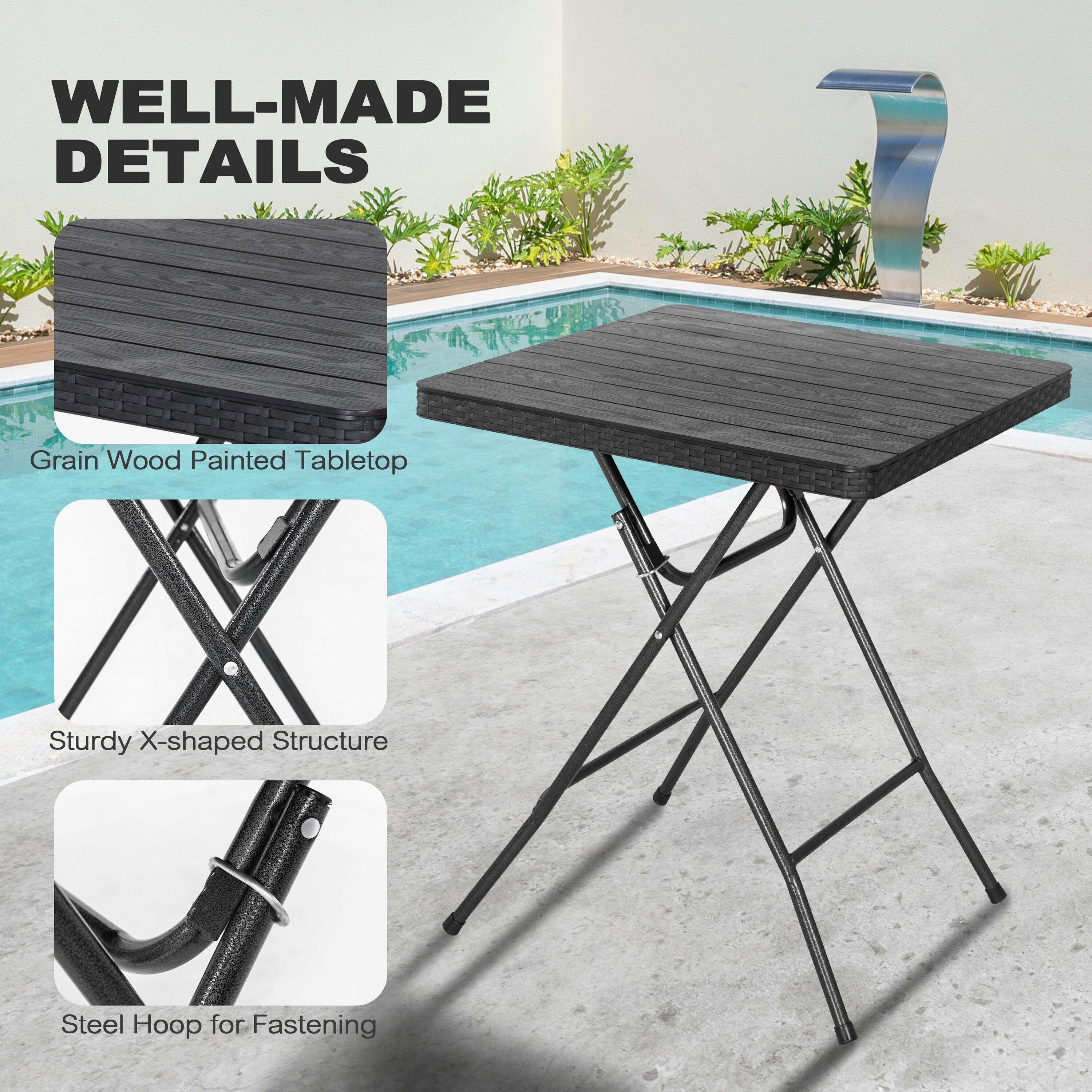 Nuu Garden 3 -Piece Black Rattan Bistro Patio Dining Set Iron Square Table with 2 Stationary Chairs