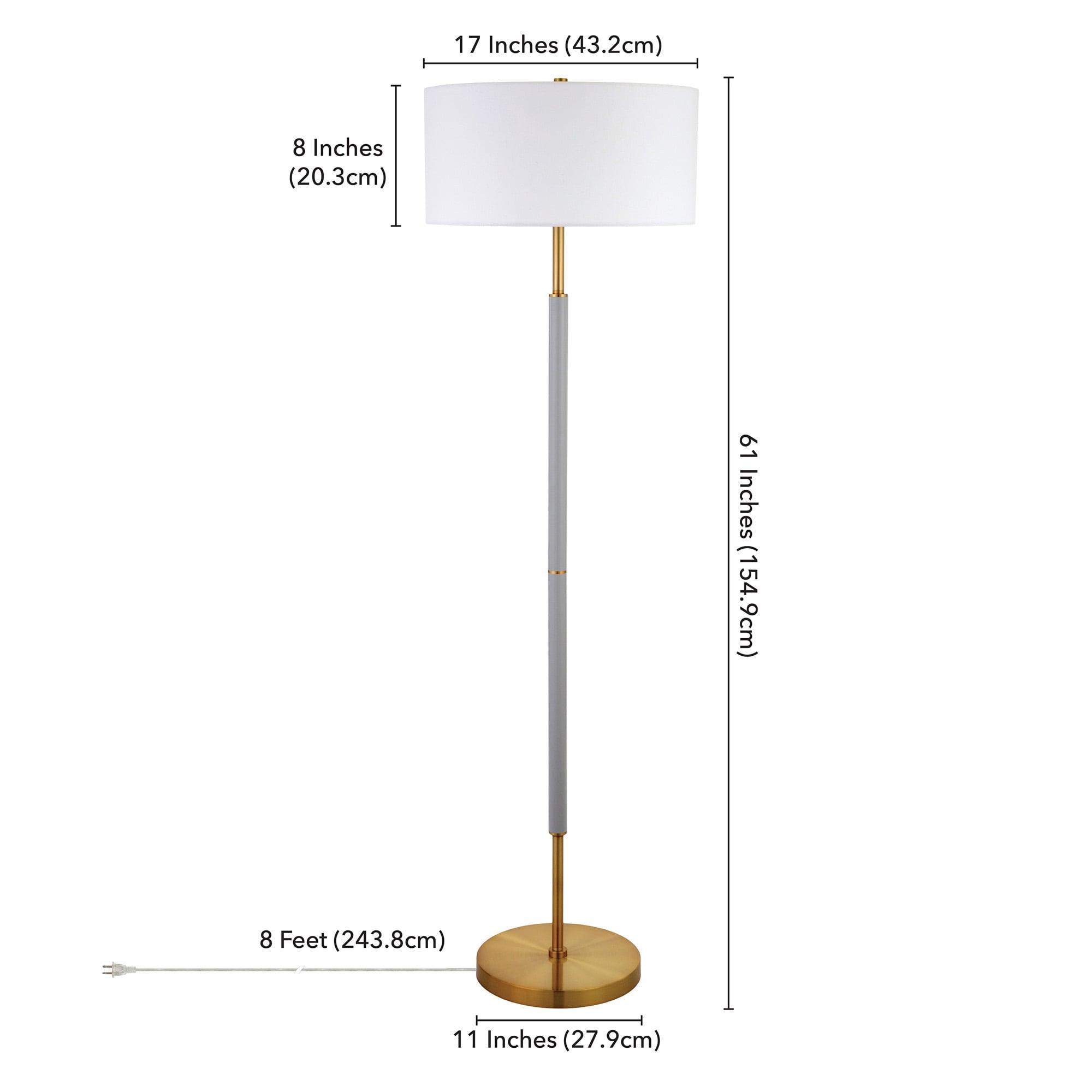 Evelyn&Zoe Simone 2-Light Floor Lamp with Fabric Shade, Cool Gray/Brass/White