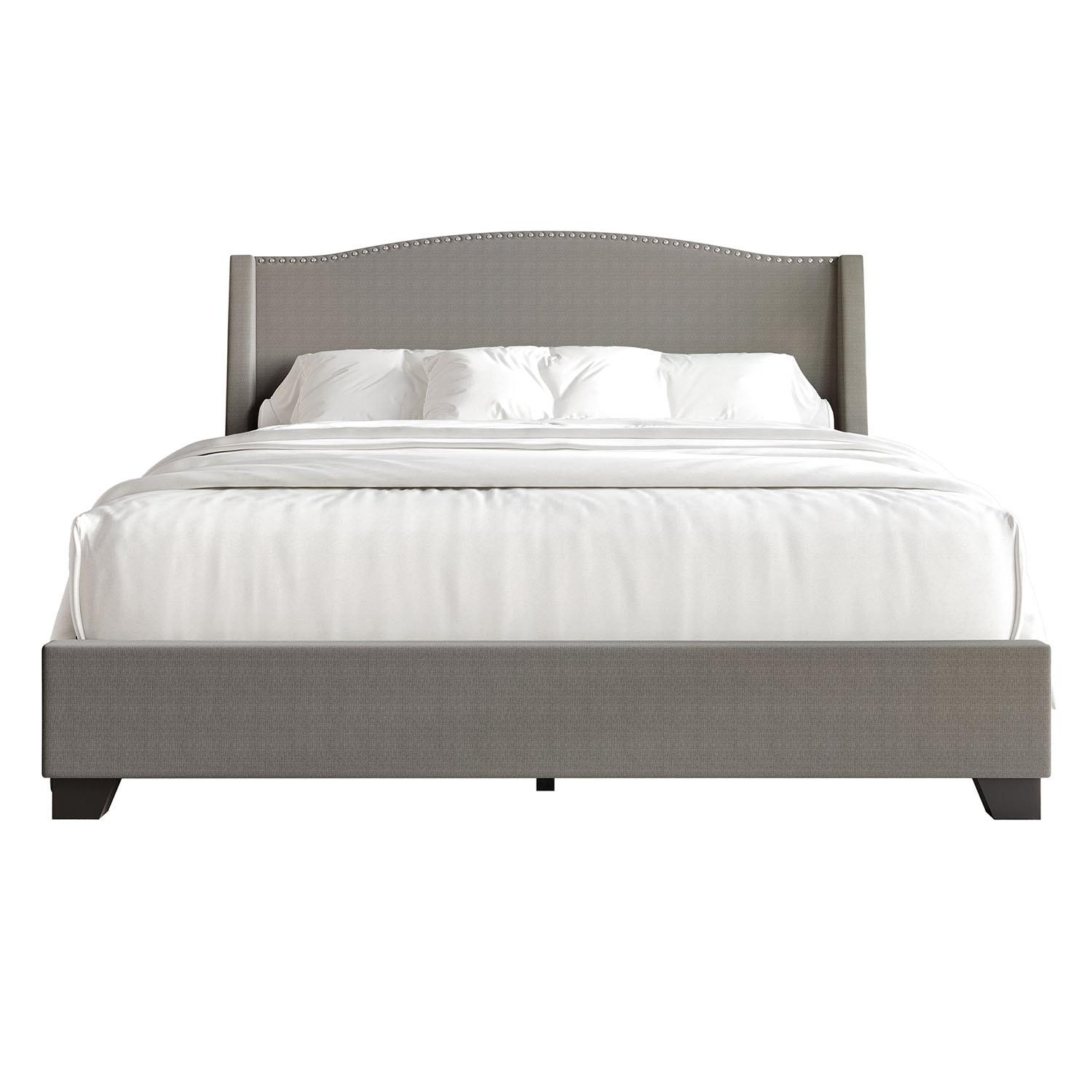 Castle Place Elegant Linen King Platform Bed with Storage, LIght Grey