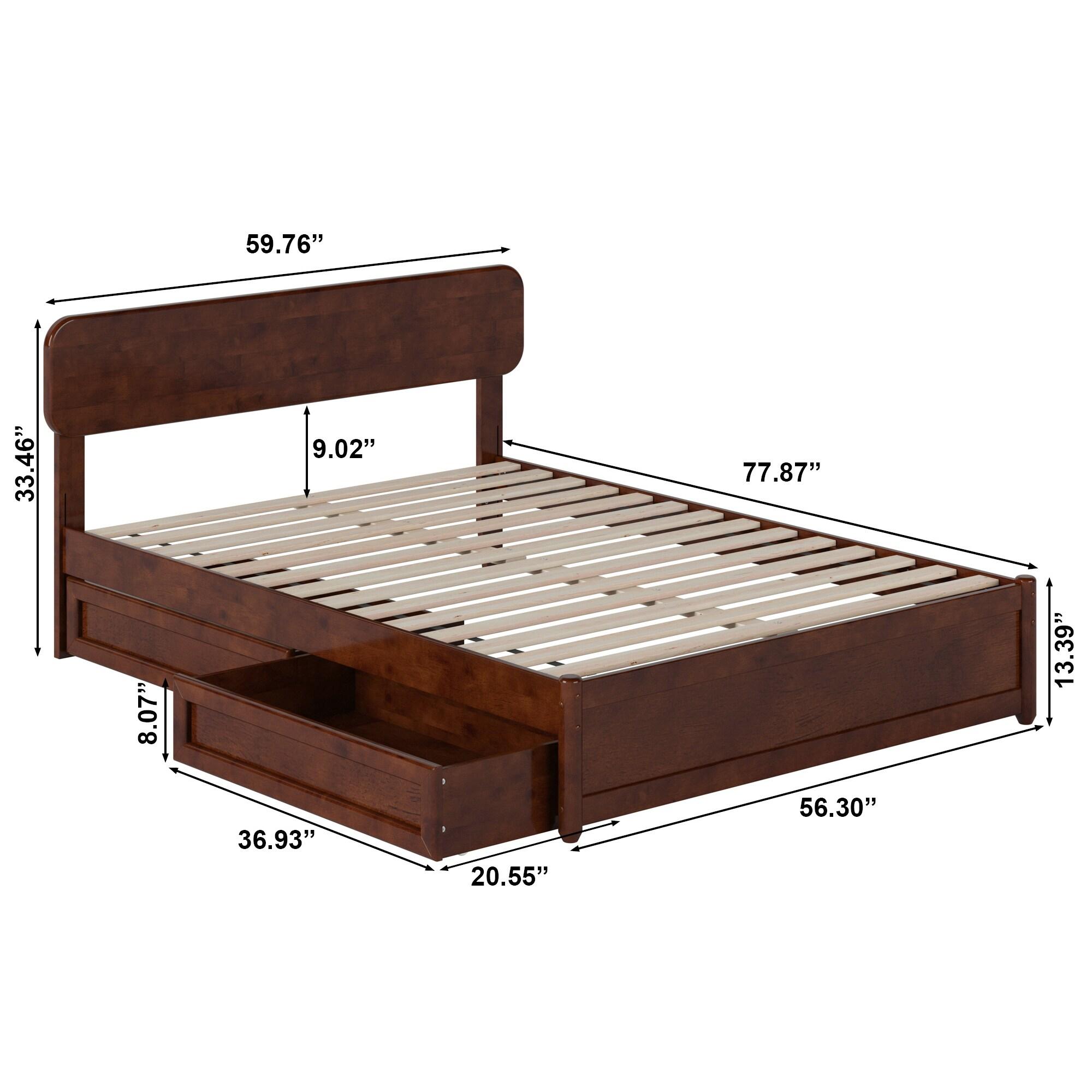 AFI Capri Full Solid Wood Platform Bed with Panel Footboard and Storage Drawers, Walnut