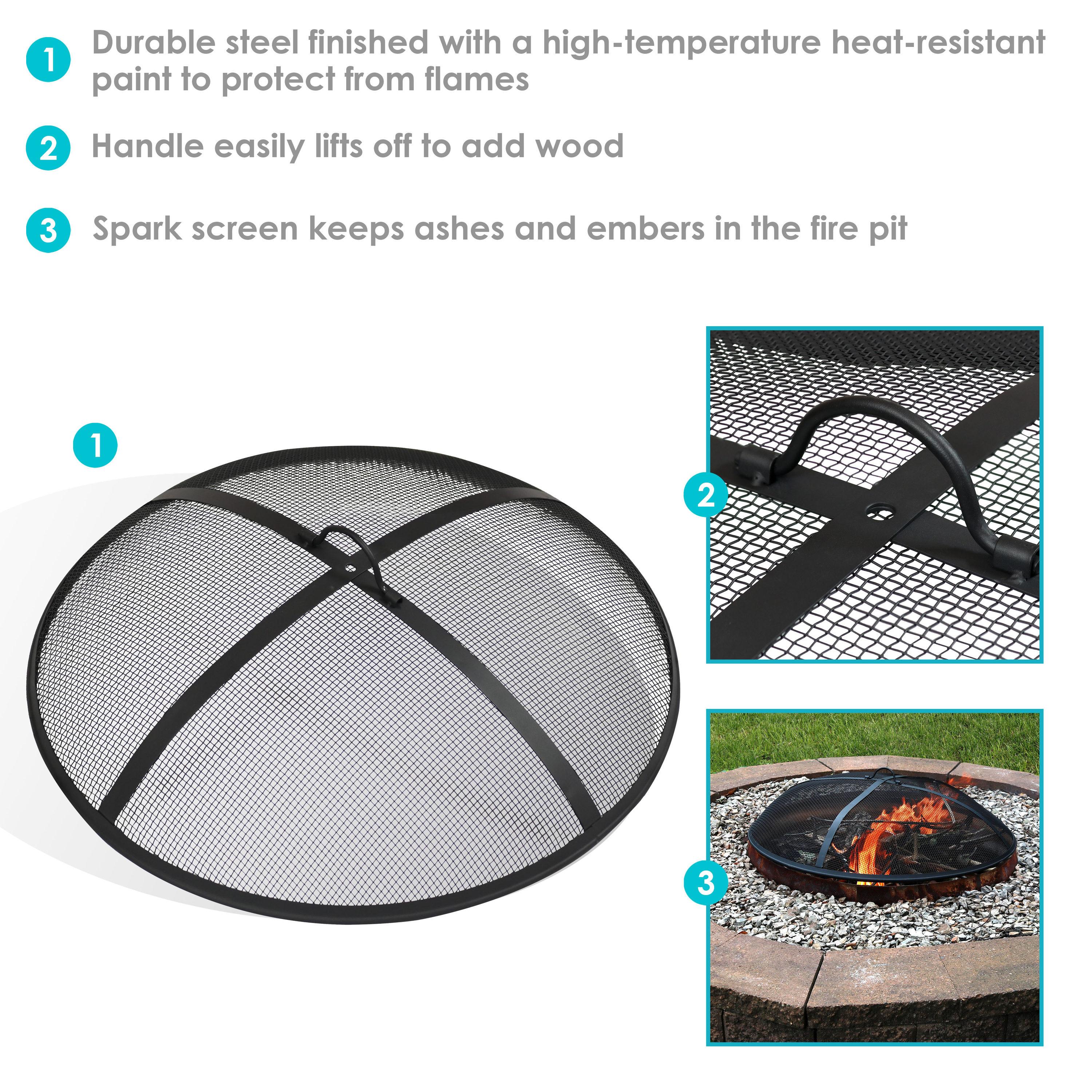 SunnyDaze Decor Heavy-Duty Round Steel Mesh Fire Pit Spark Screen with Handle