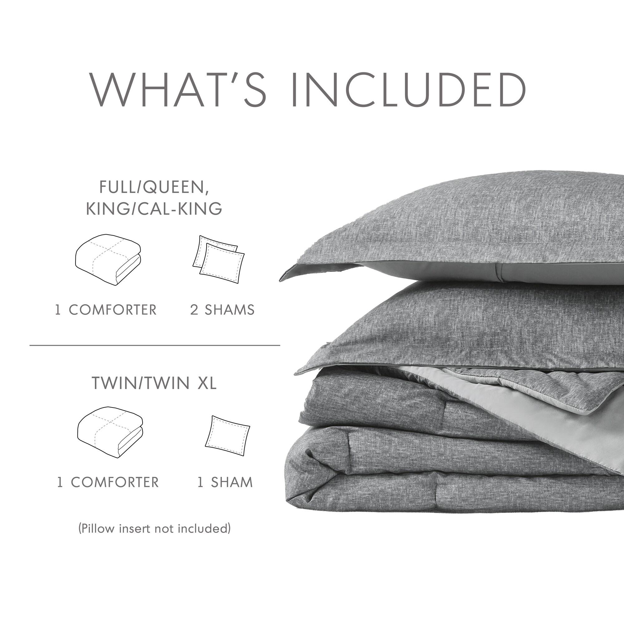 Comfort Spaces Twin Comforter Set - 2pcs (1 Microfiber Comforter & 1sham) Farmhouse Bedding Comforter for All Seasons Boho Bedding Set, Lightweight Solid Bed Comforter Sets, Twin/Twin XL, Grey